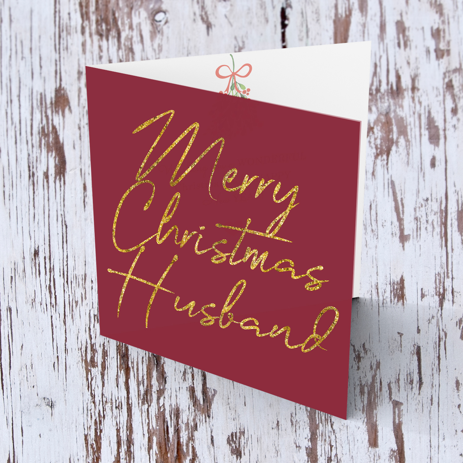 Husband - Golden glitter Christmas card for husband in English