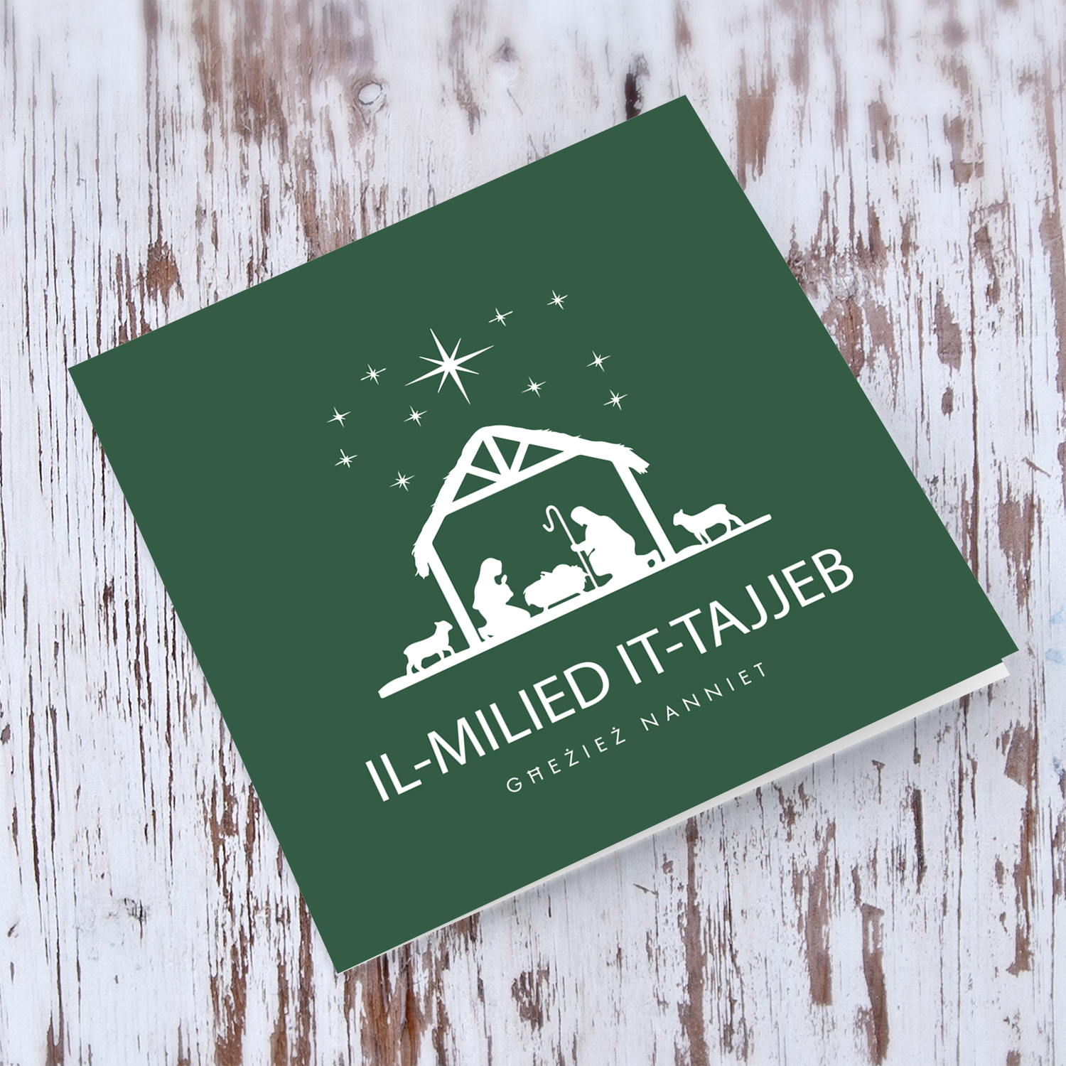Grandparents - Crib silhouette with green background Christmas card to grandparents in Maltese