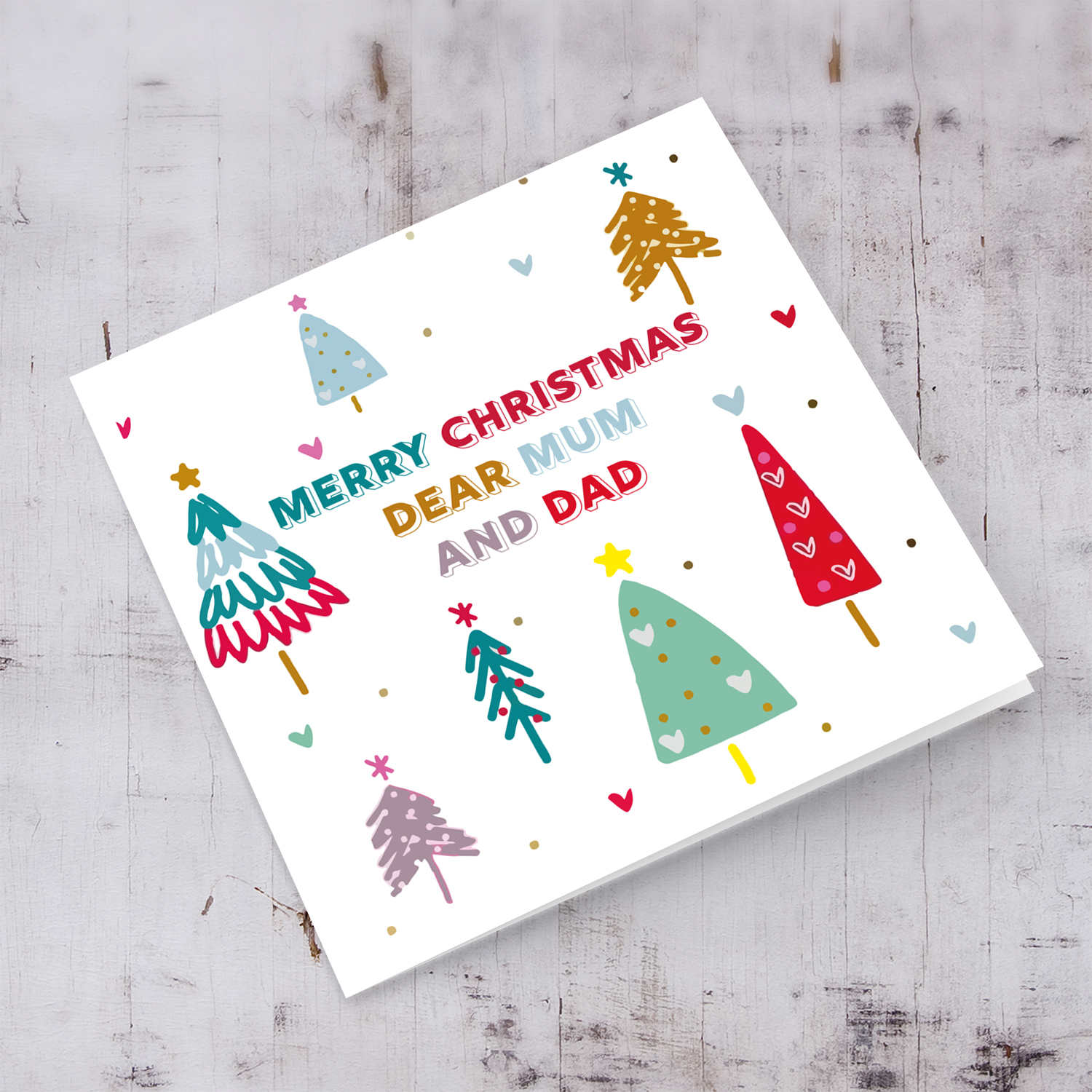 Parents - Colourful christmas trees Christmas card for parents in English