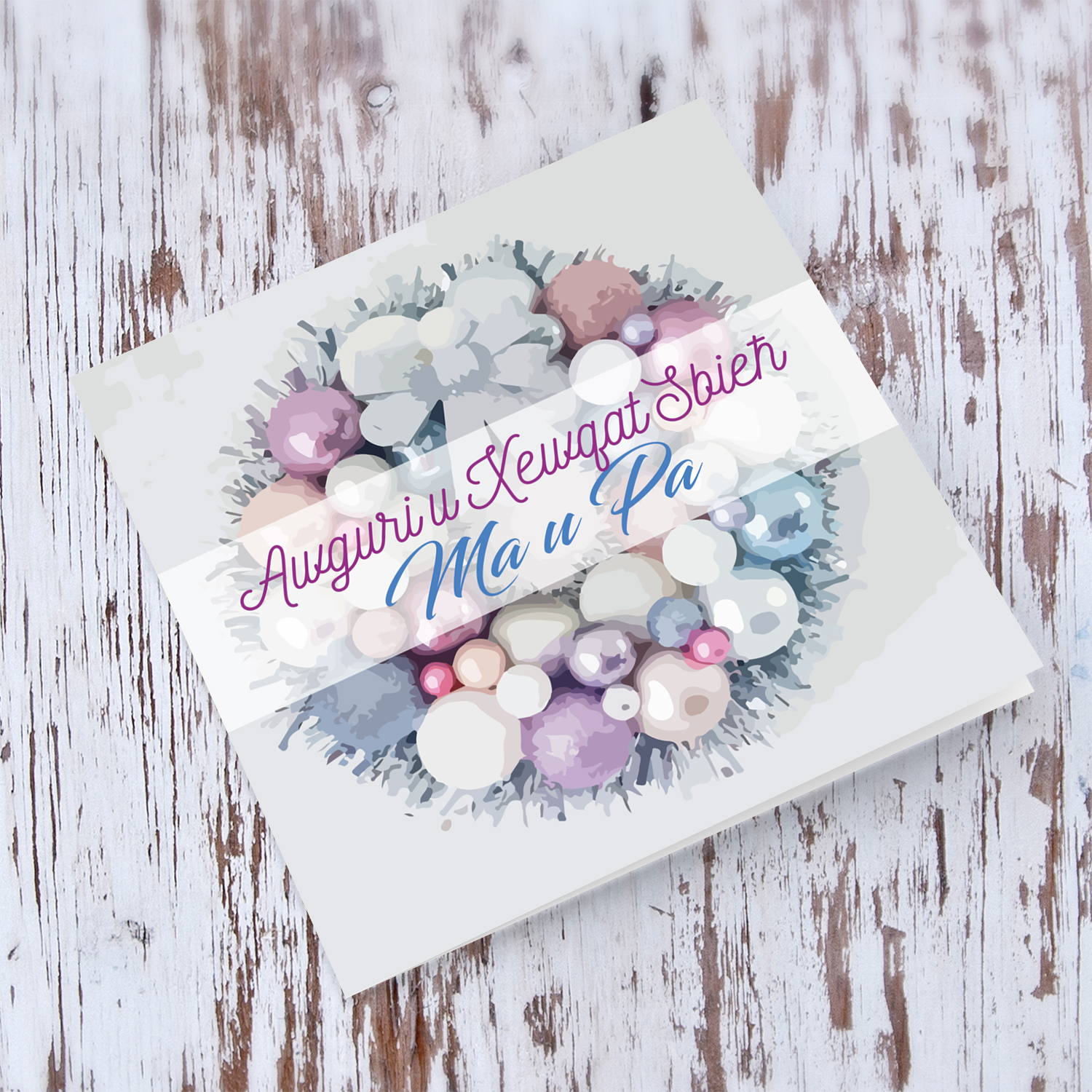 Parents - Christmas card for parents with bauble wreath in Maltese