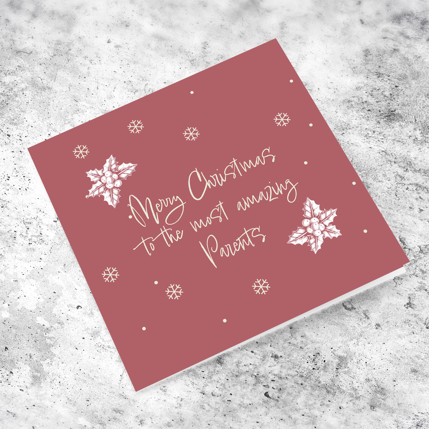 Monochrome & minimalist christmas card in wine / maroon background for Parents in English