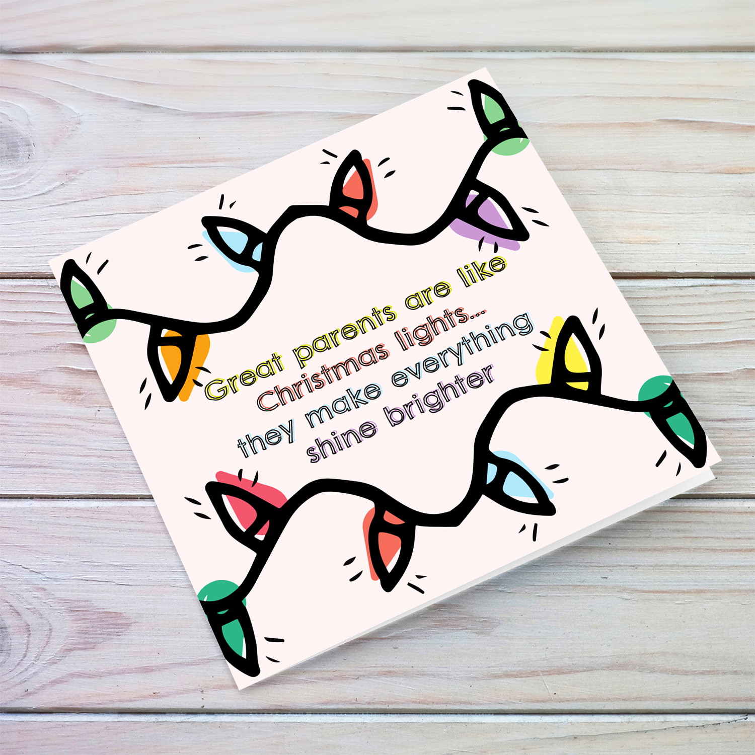 Christmas lights themed Christmas card for parents in English