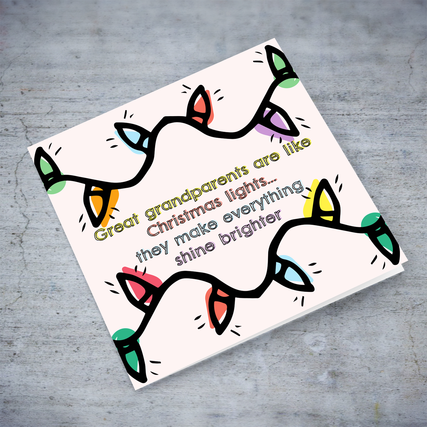 Christmas lights themed Christmas card for grandparents in English