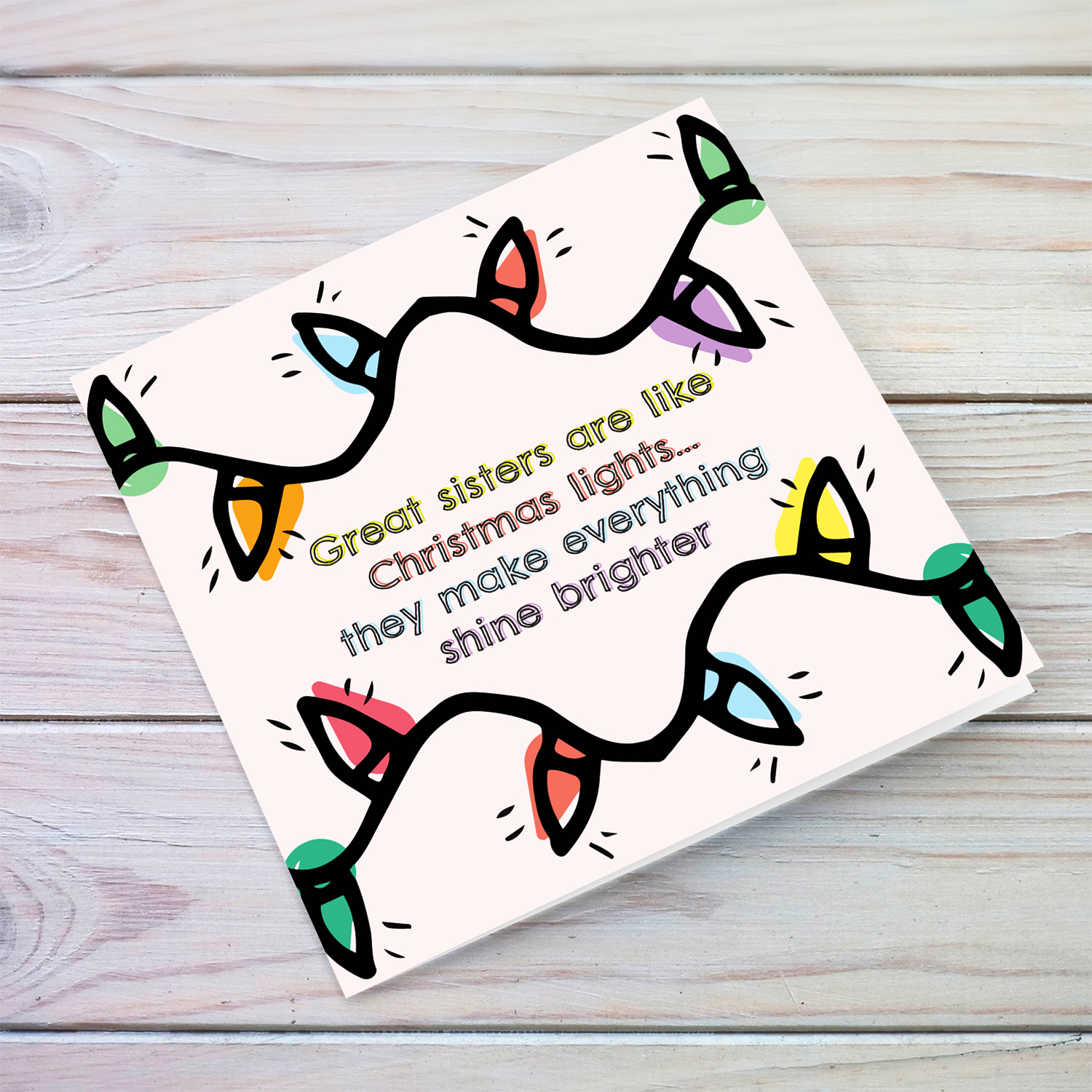 Christmas lights themed Christmas card for sister in English