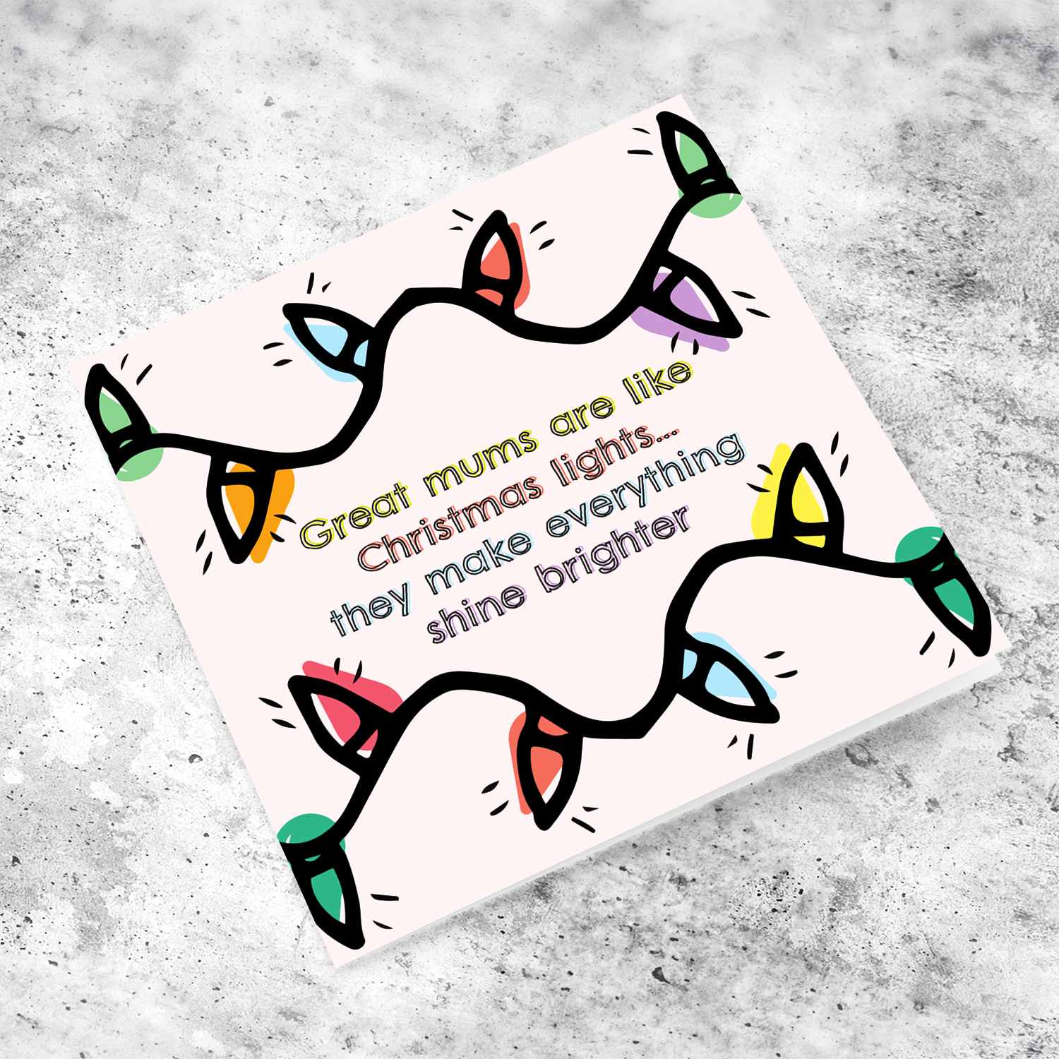 Christmas lights themed Christmas card for mum in English