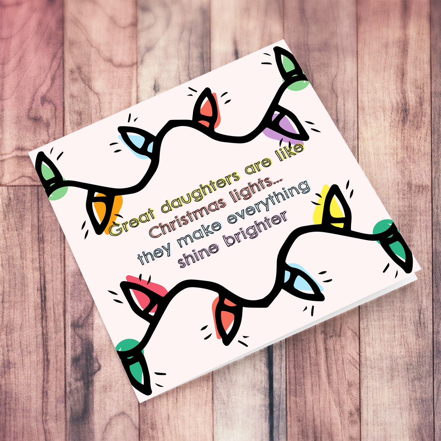 Christmas lights themed Christmas card for daughter in English