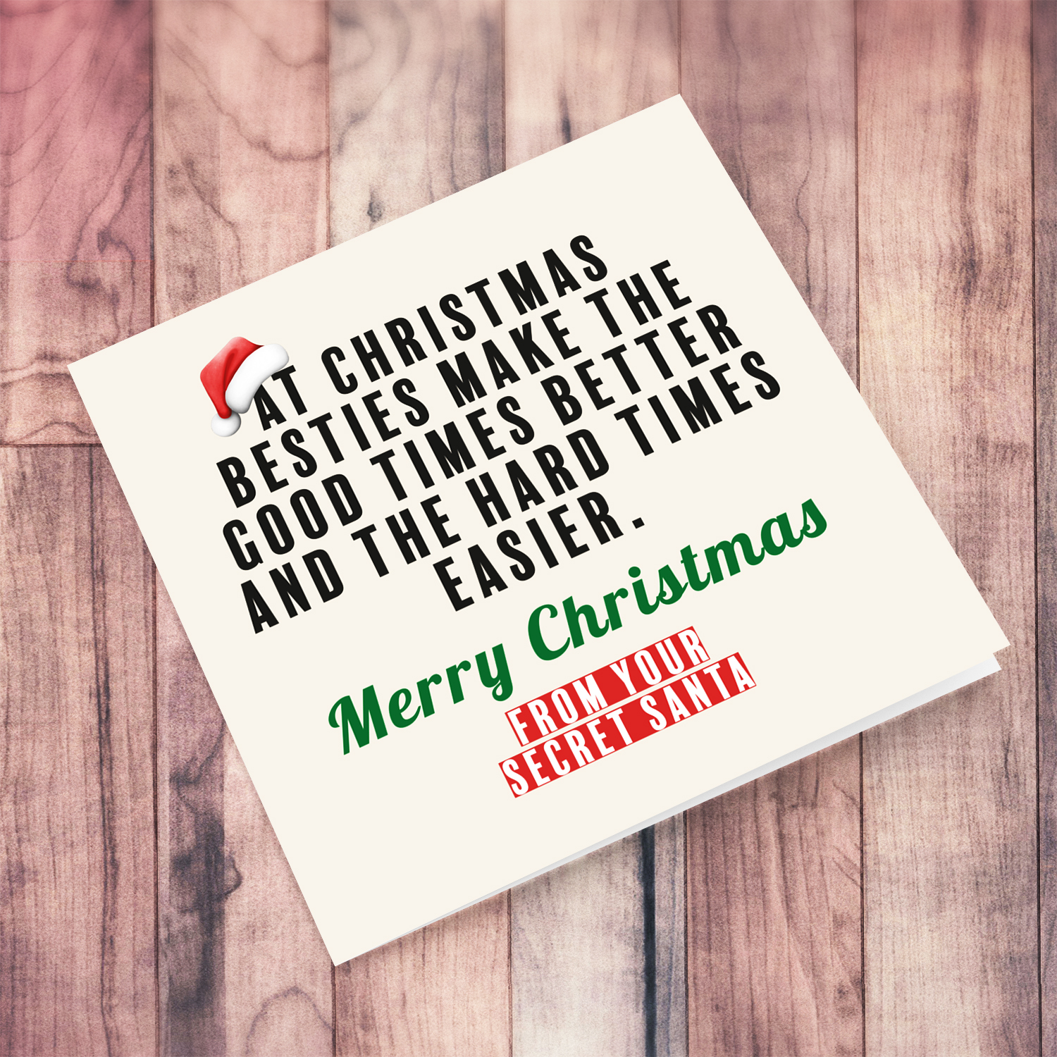 A christmas card for your bestie with a special message - from secret santa in English