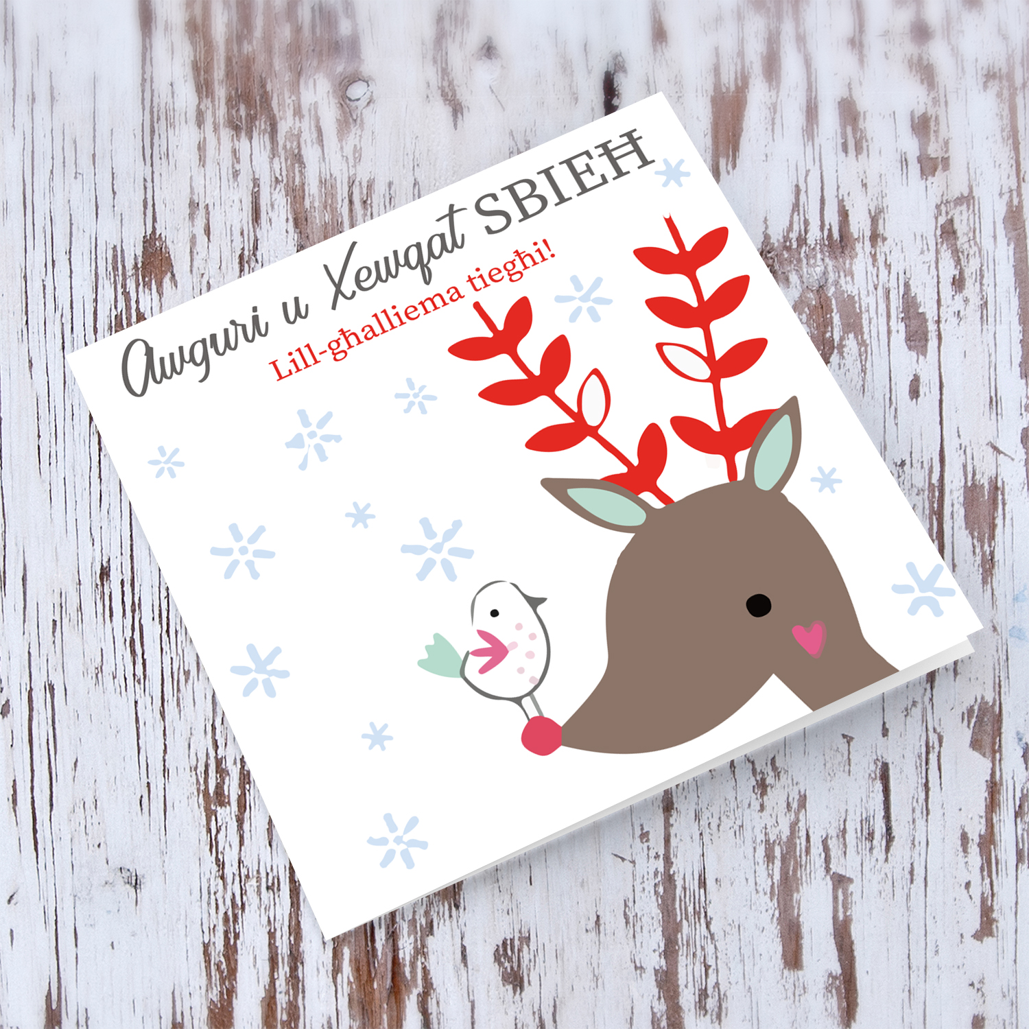 Teacher - Reindeer themed Christmas card for teacher in Maltese