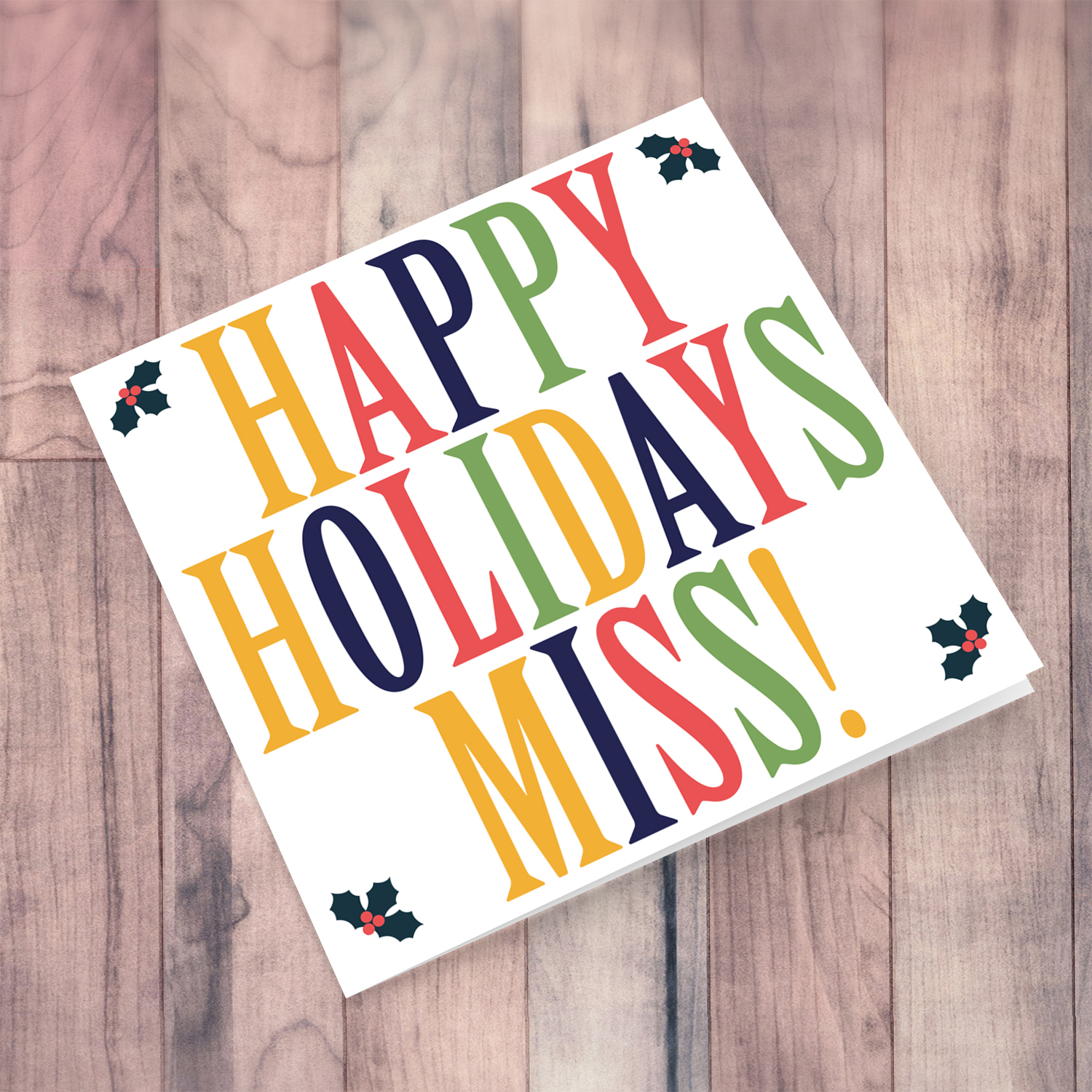 Teacher / L.S.E. / Carer - Colourful open Christmas card for Miss in English