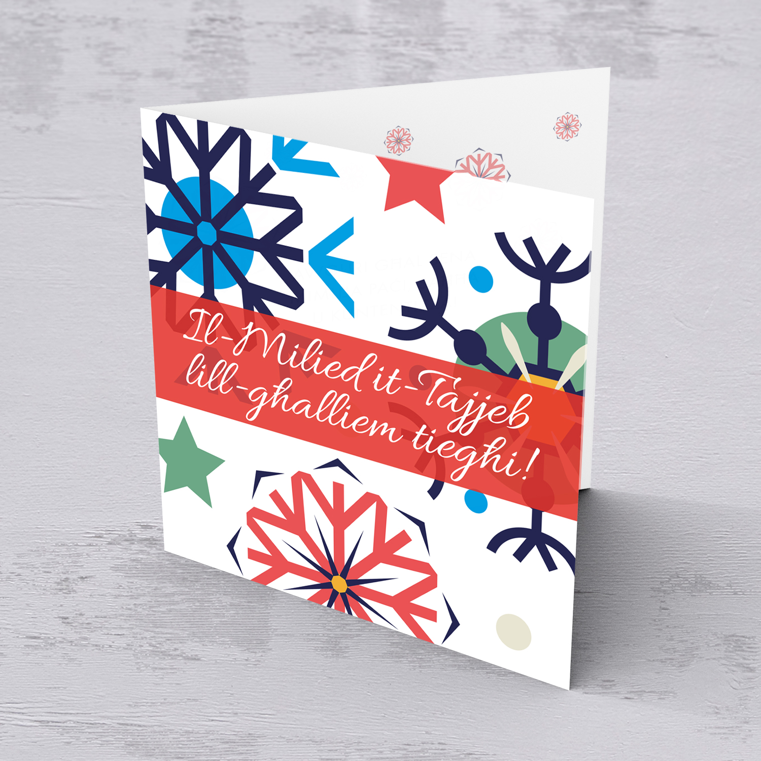 Colourful snowflakes Christmas card for my teacher (MALE)  in Maltese