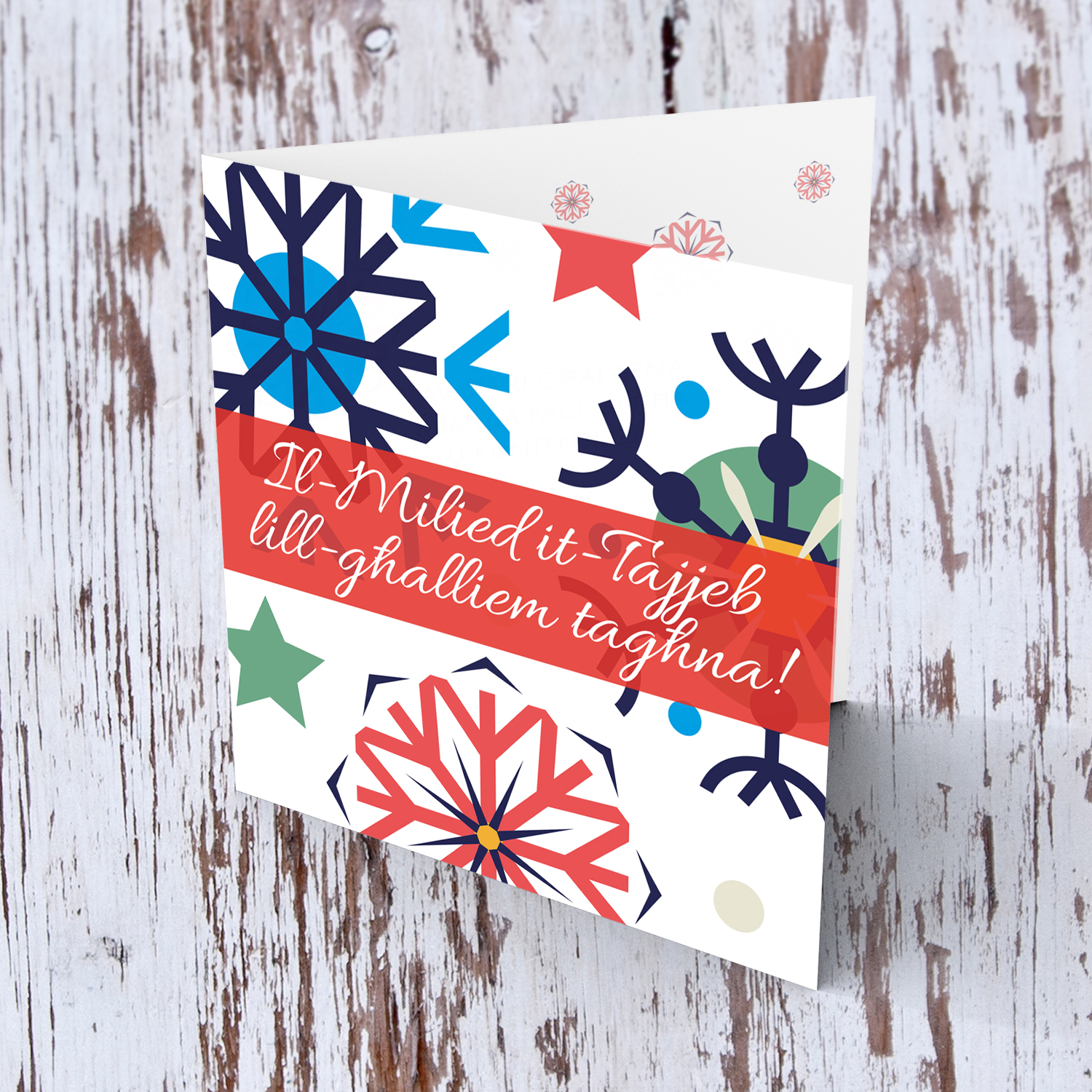 Colourful snowflakes Christmas card for my teacher (MALE & PLURAL)  in Maltese