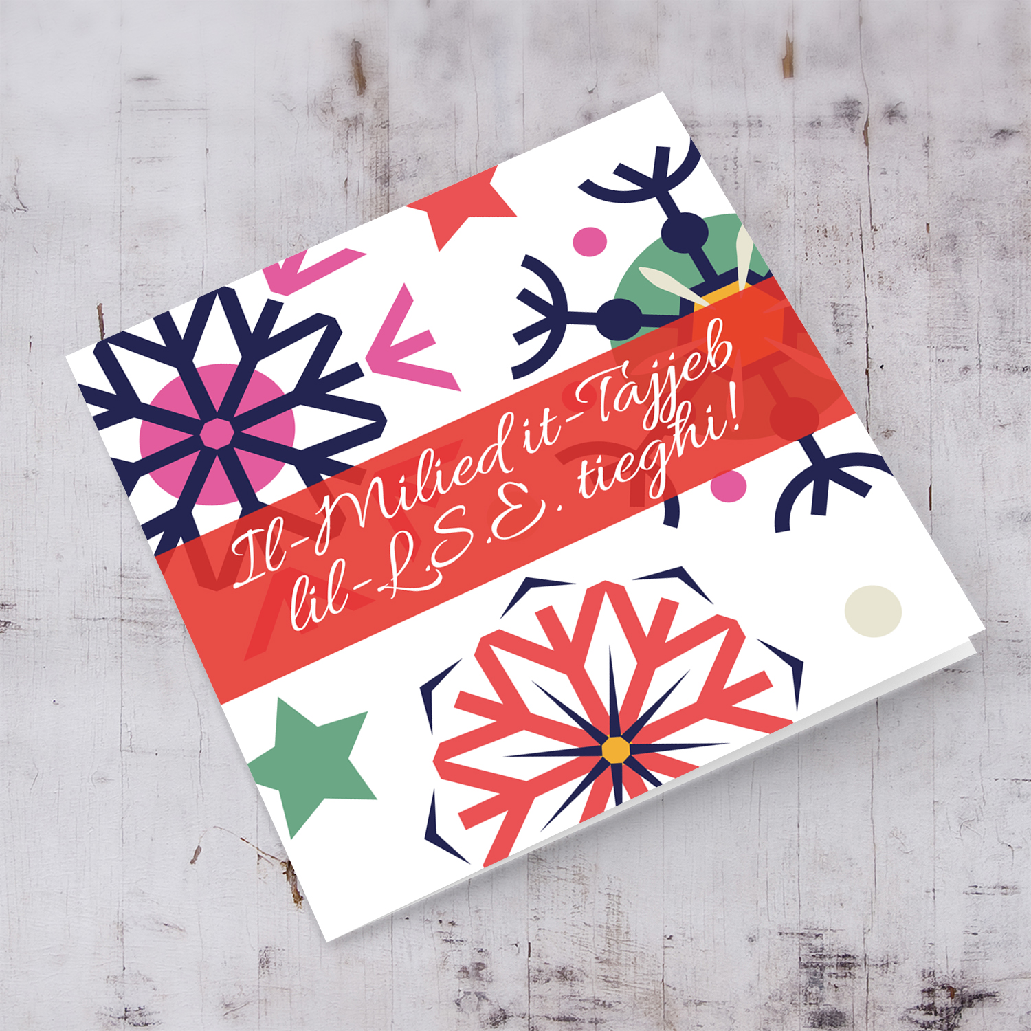 Colourful snowflakes Christmas card for my LSE (FEMALE)  in Maltese