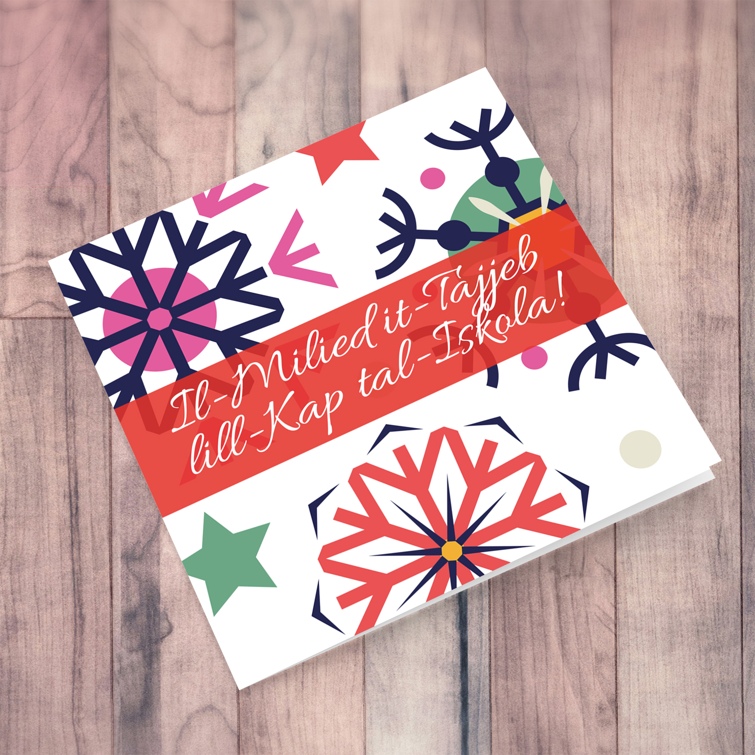 Colourful snowflakes Christmas card for the Head of School in Maltese