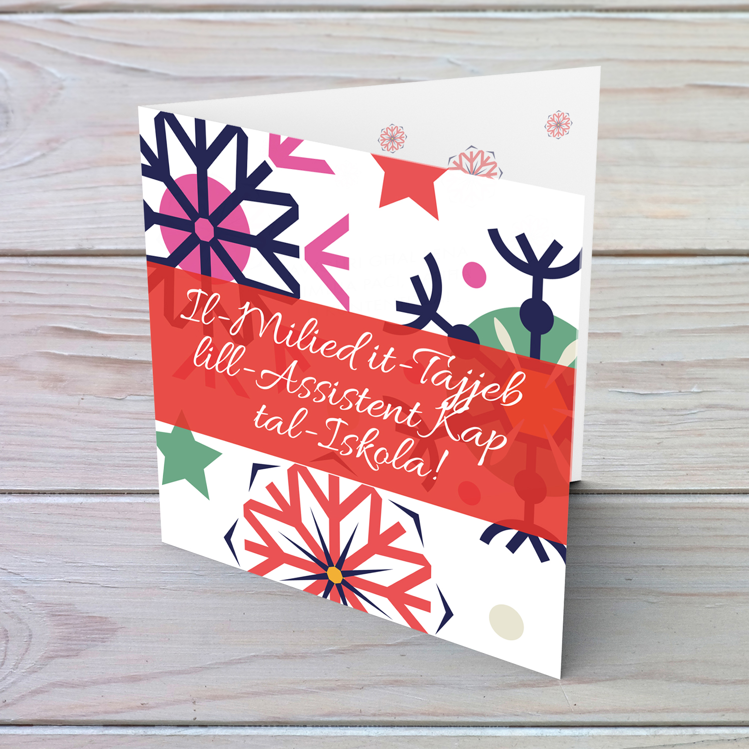 Colourful snowflakes Christmas card for the Assistant Head of School in Maltese