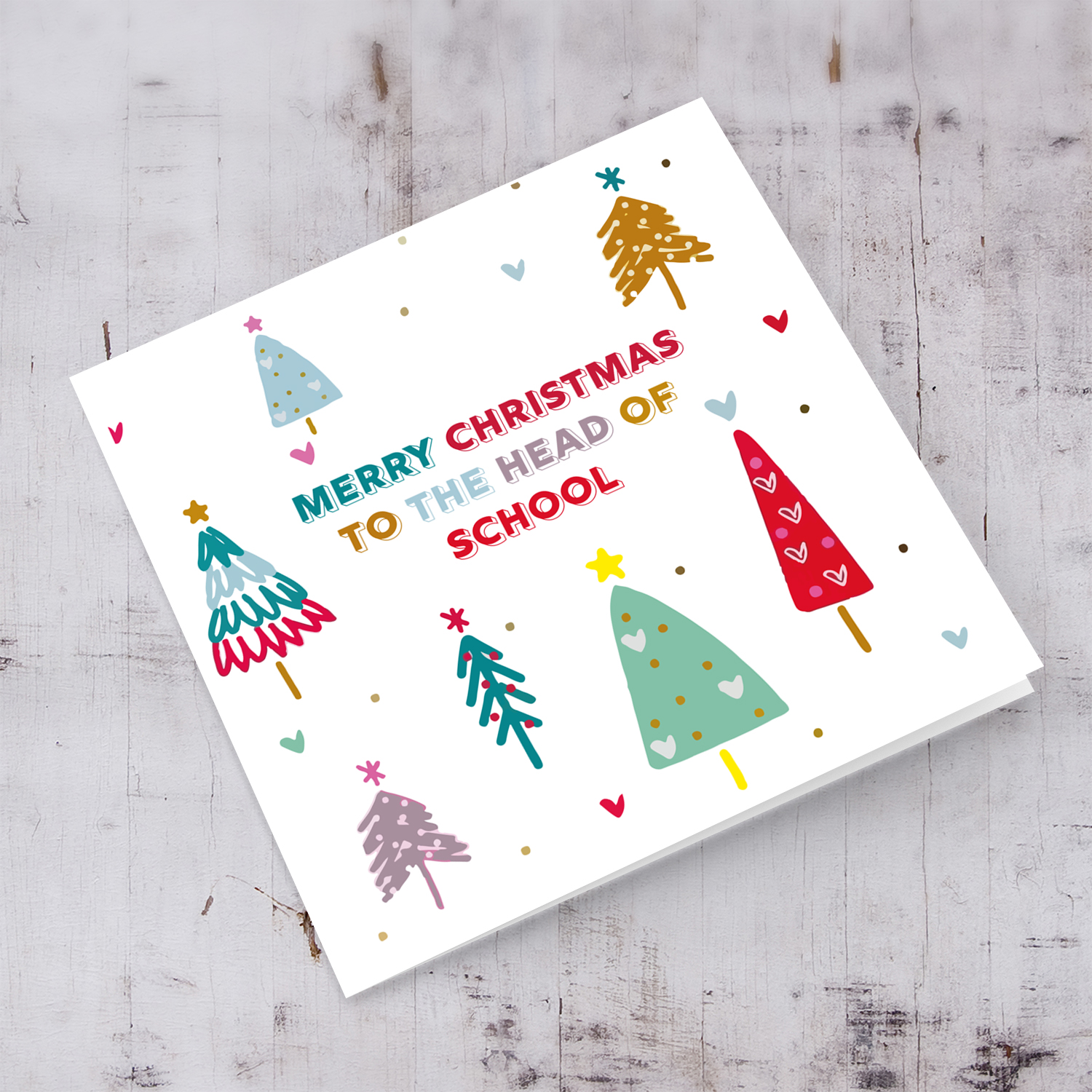 Colourful christmas trees Christmas card for Head of School in English