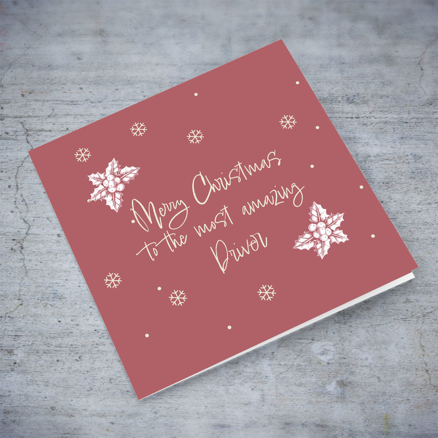 Monochrome & minimalist christmas card in wine / maroon background for Driver in English