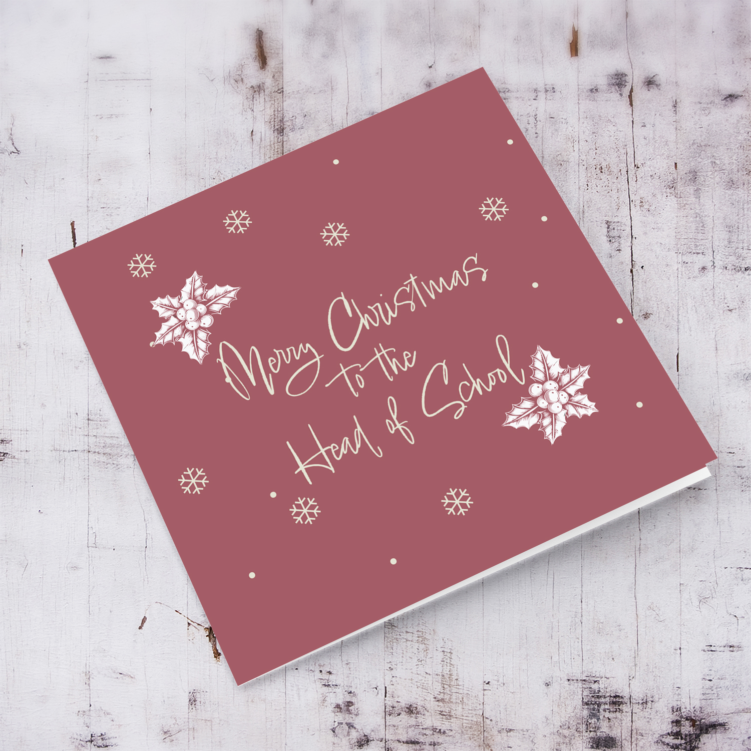 Monochrome & minimalist christmas card in wine / maroon background for Head of School in English
