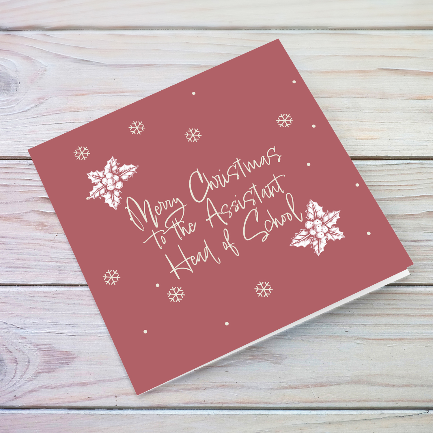 Monochrome & minimalist christmas card in wine / maroon background for Assistant Head of School in English