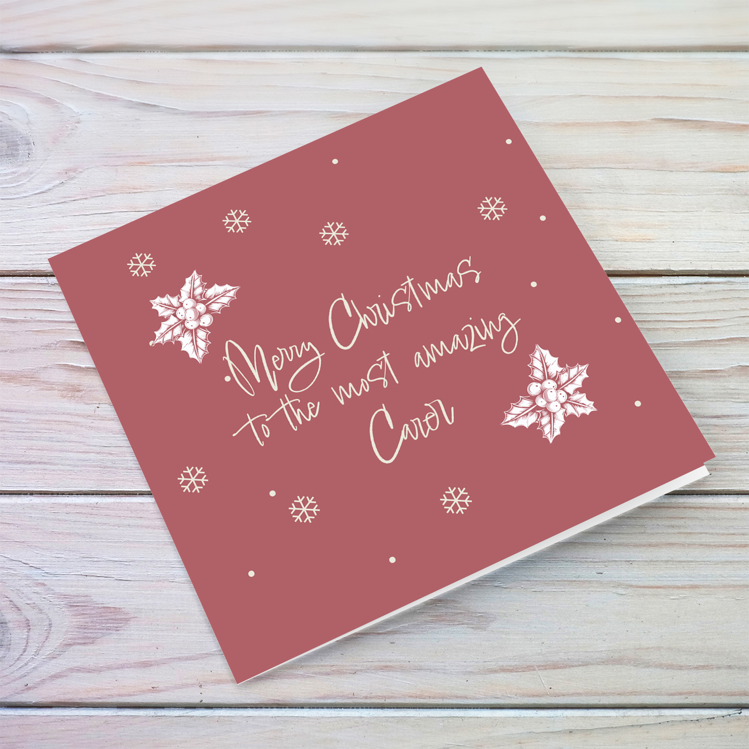 Monochrome & minimalist christmas card in wine / maroon background for Carer in English
