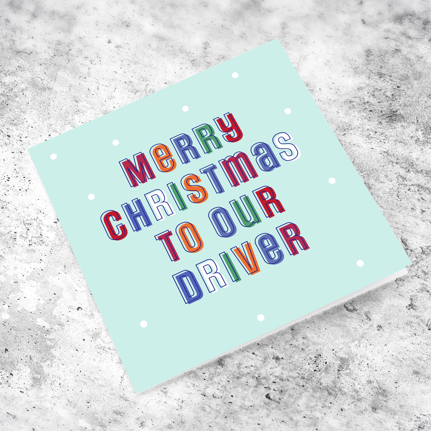 A cute Christmas card in a light blue background with colourful text for school driver in English