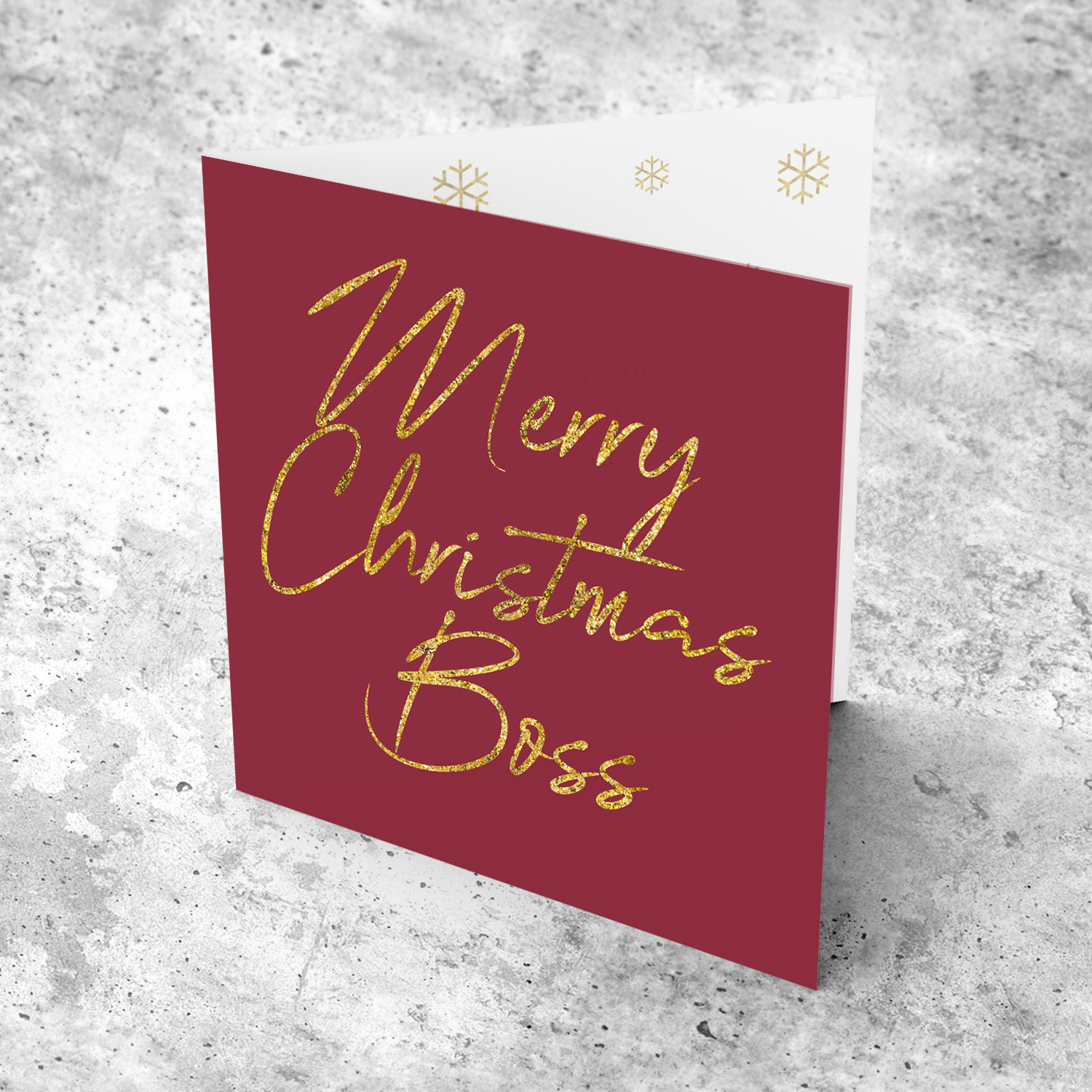 Boss - Golden glitter Christmas card for Boss in English