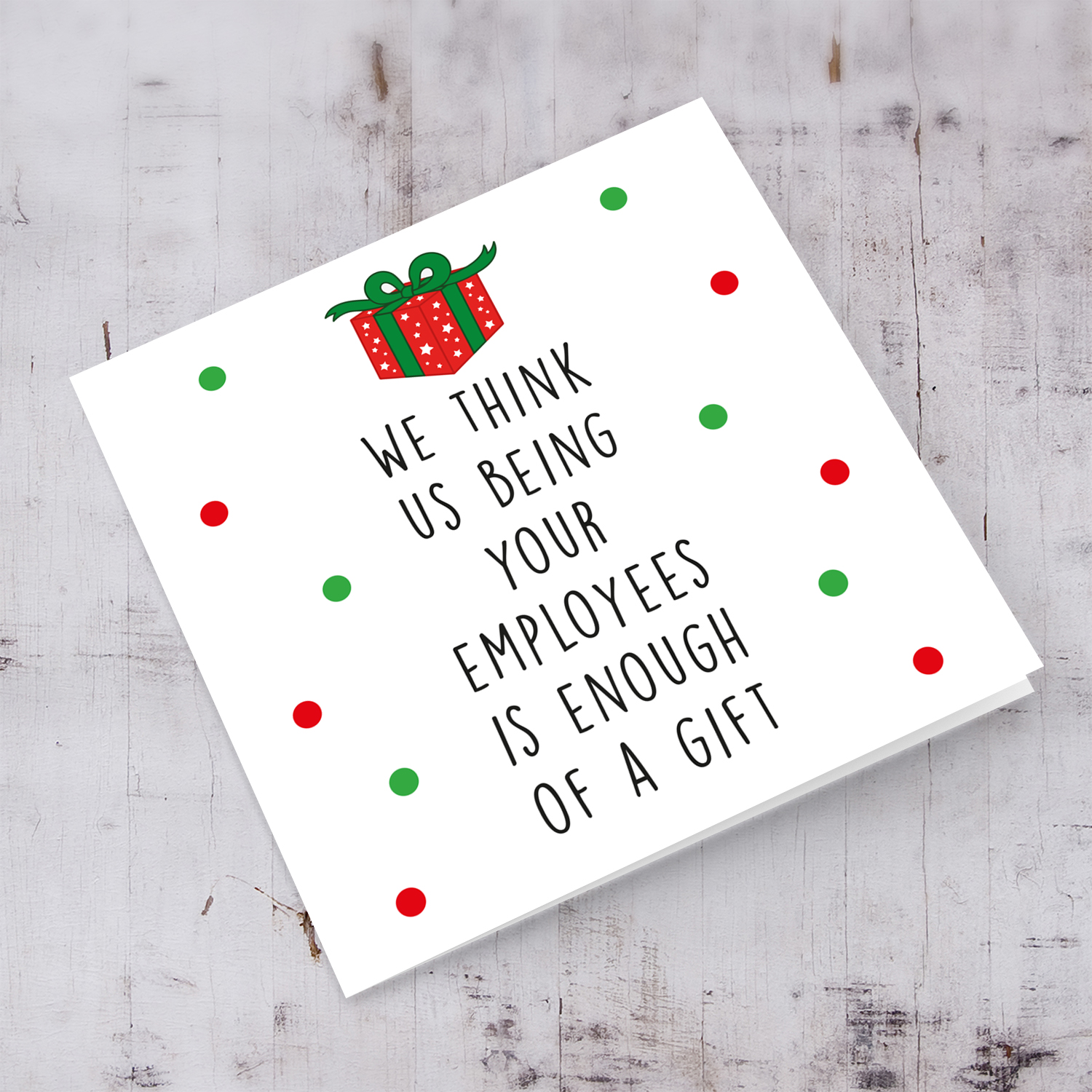 Boss / Manager - Funny Christmas card to Boss / Manager in English with Christmas gift and scattered red and green dots