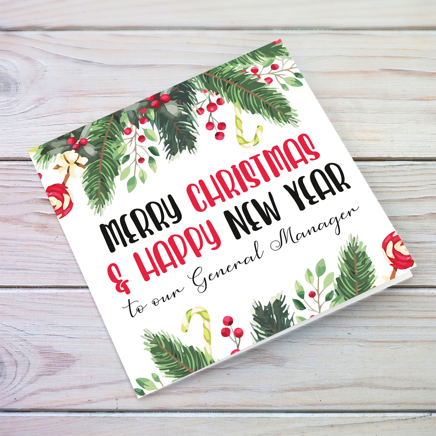Christmas card with Hollies for General Manager in English