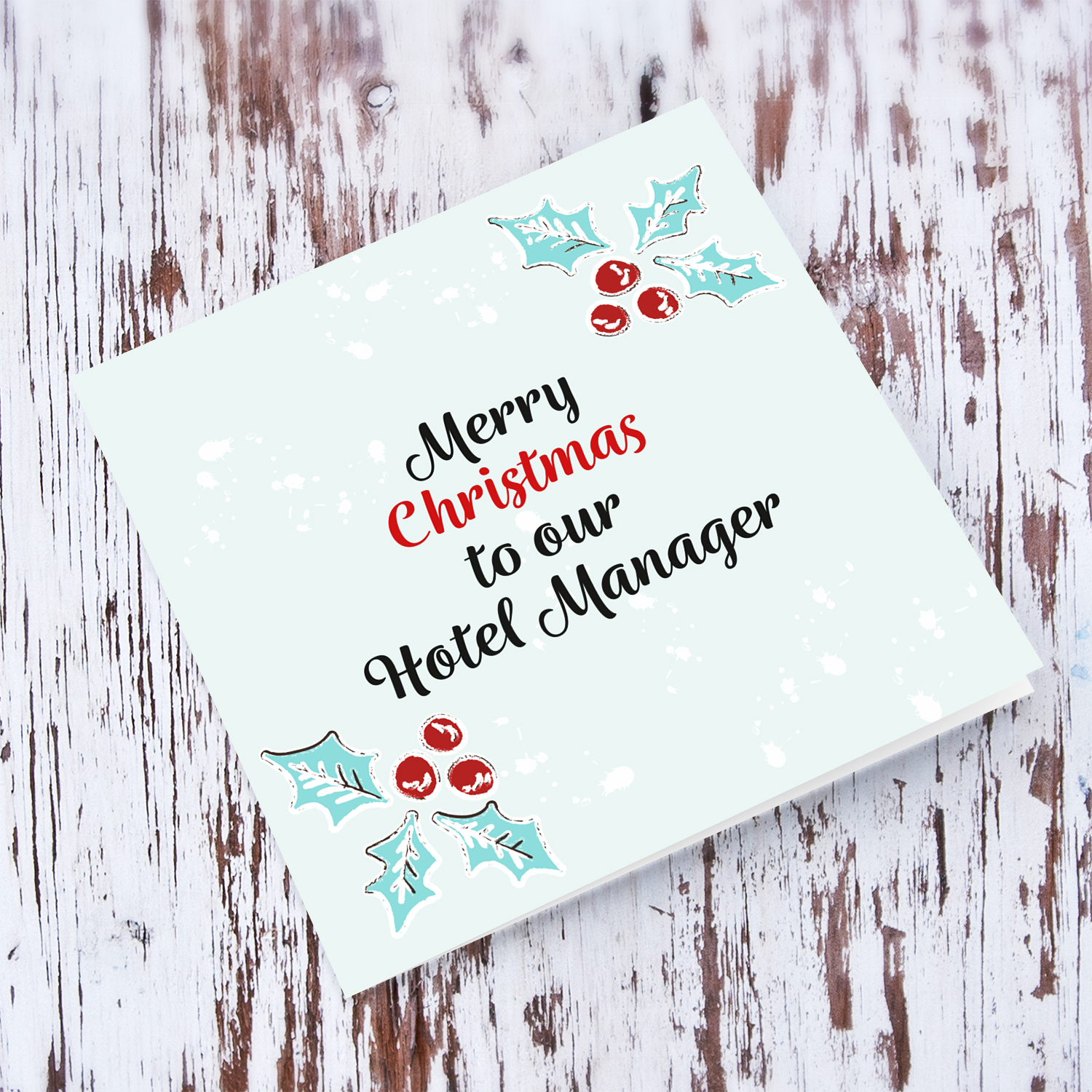 Christmas card for hotel manager with Christmas hollies in English
