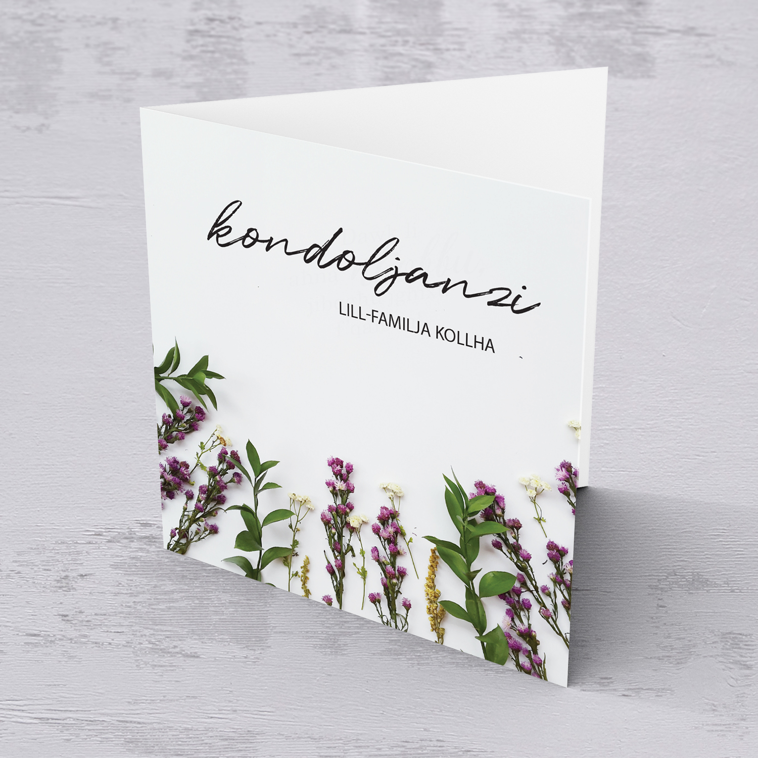 Sympathy card with foliage and flowers background in Maltese