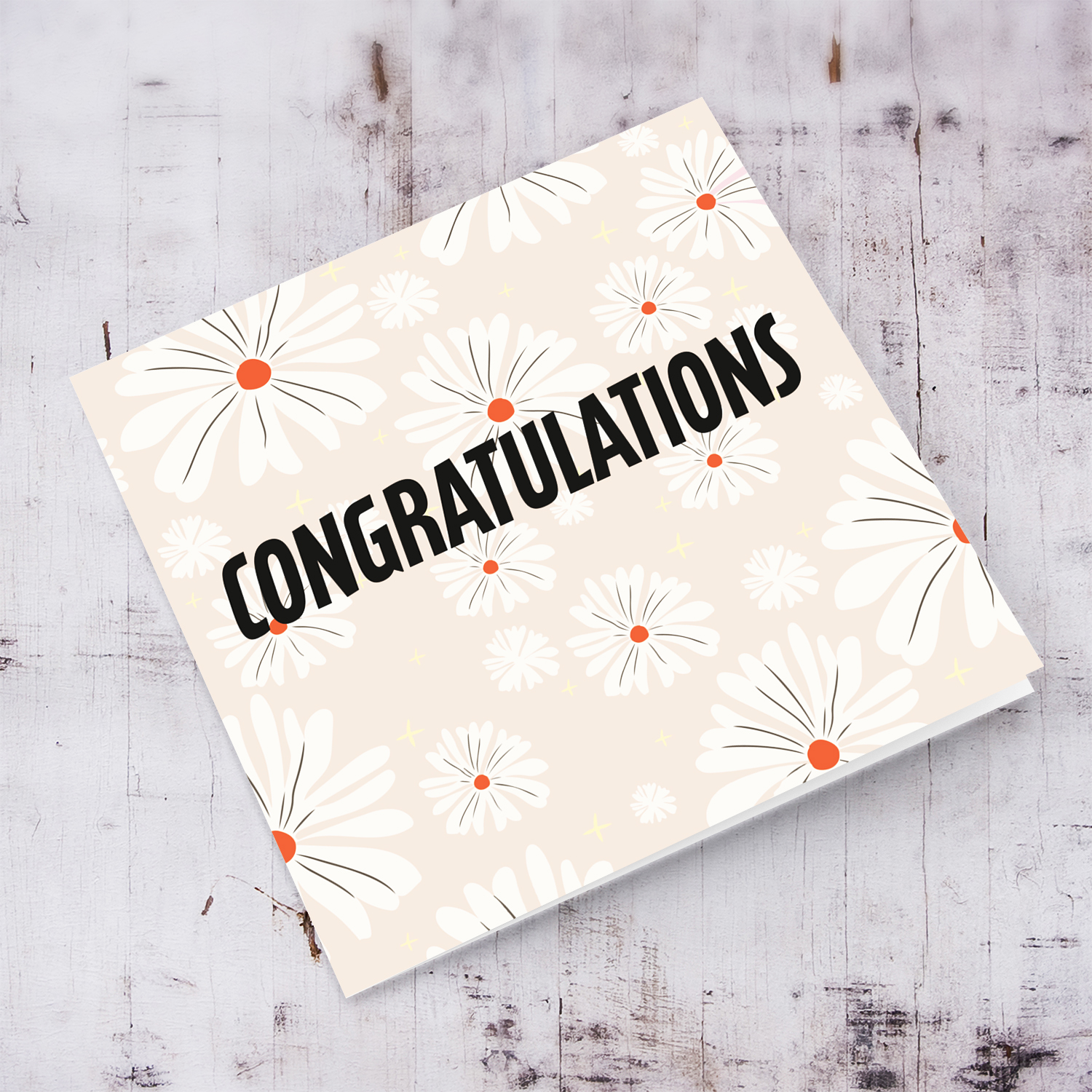 Light pink background with white flowers open congratulations card in English (Blank inside)