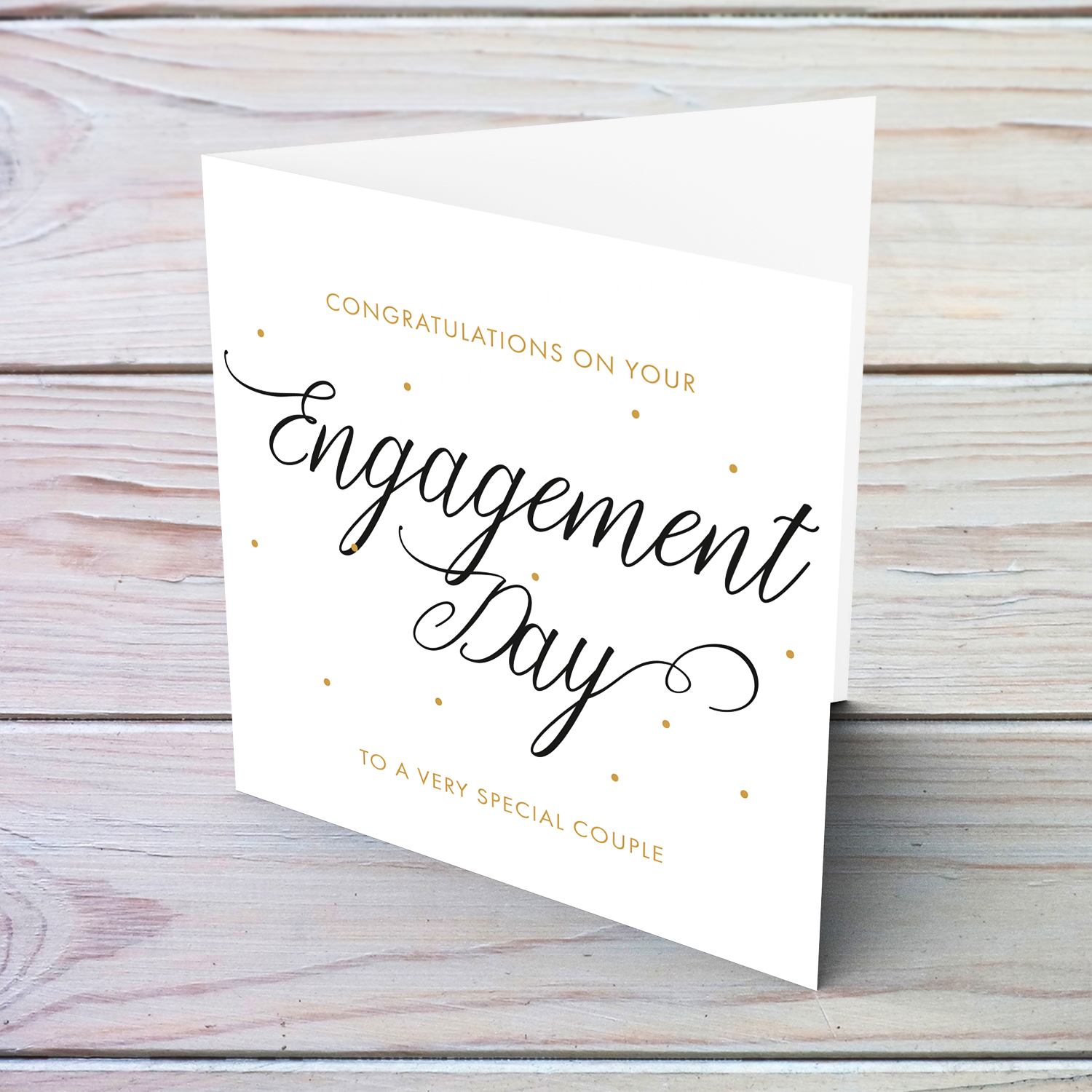 Elegant and minimalist engagement card in English in black and gold