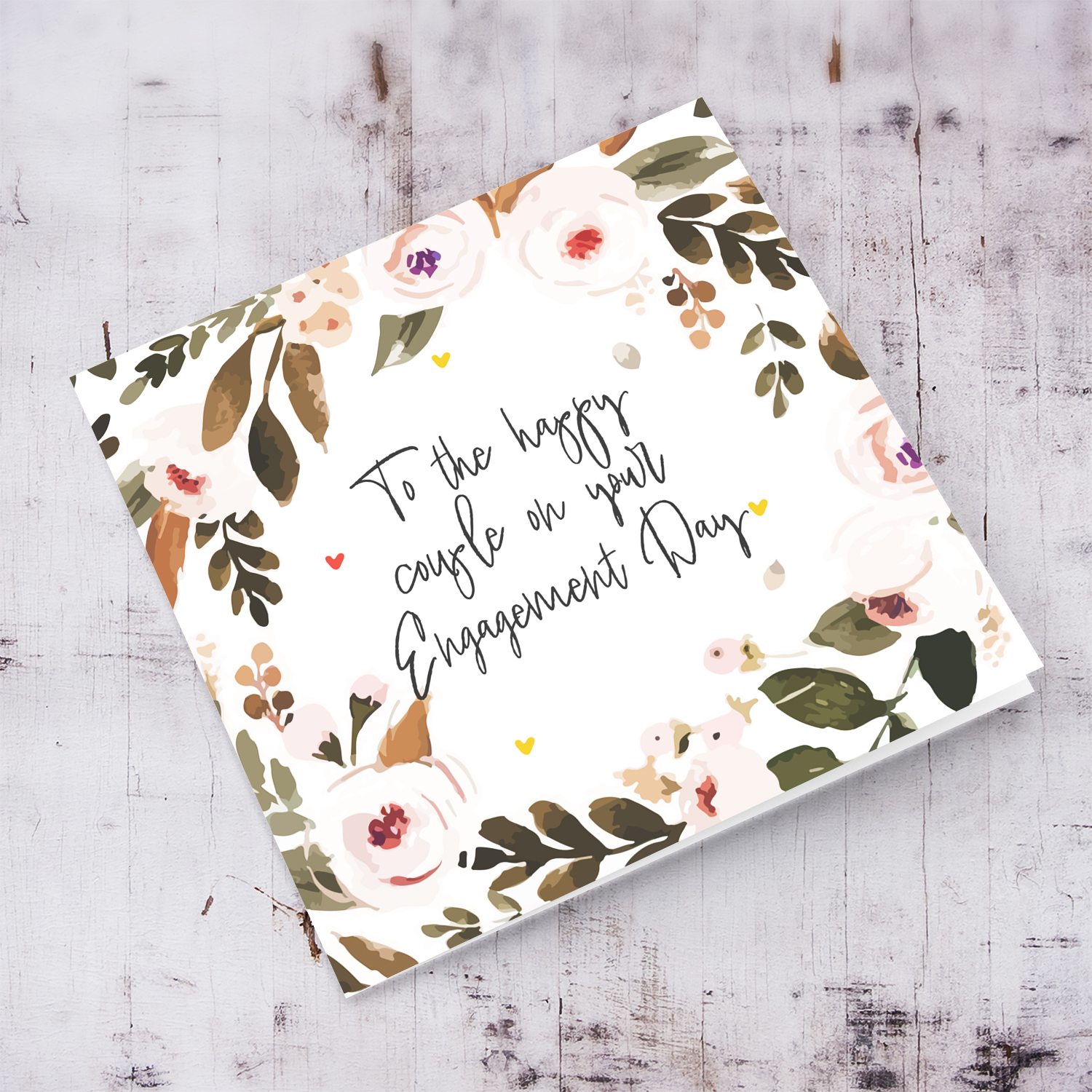 Floral border with white / light pink flowers Engagement Card in English
