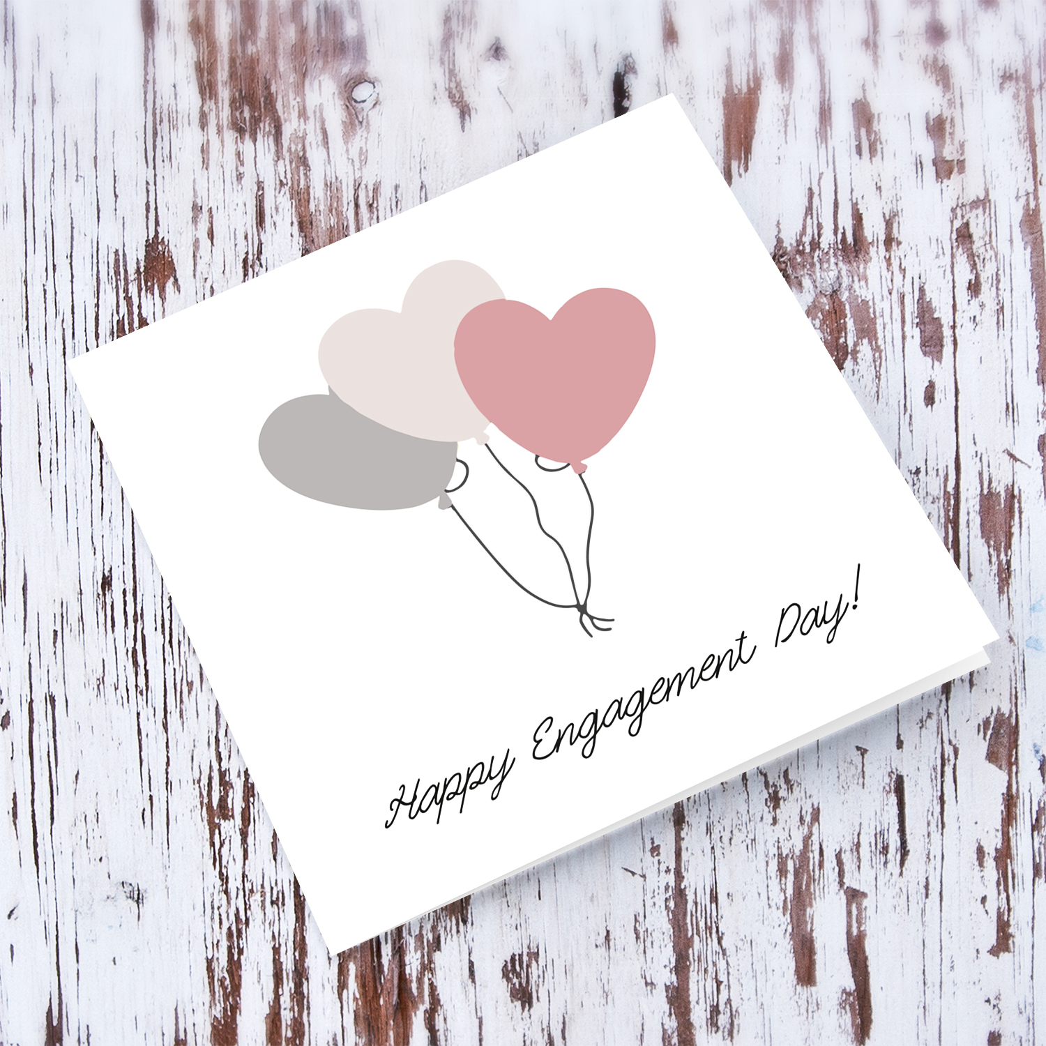 Balloon themed engagement card in neutral colours in English