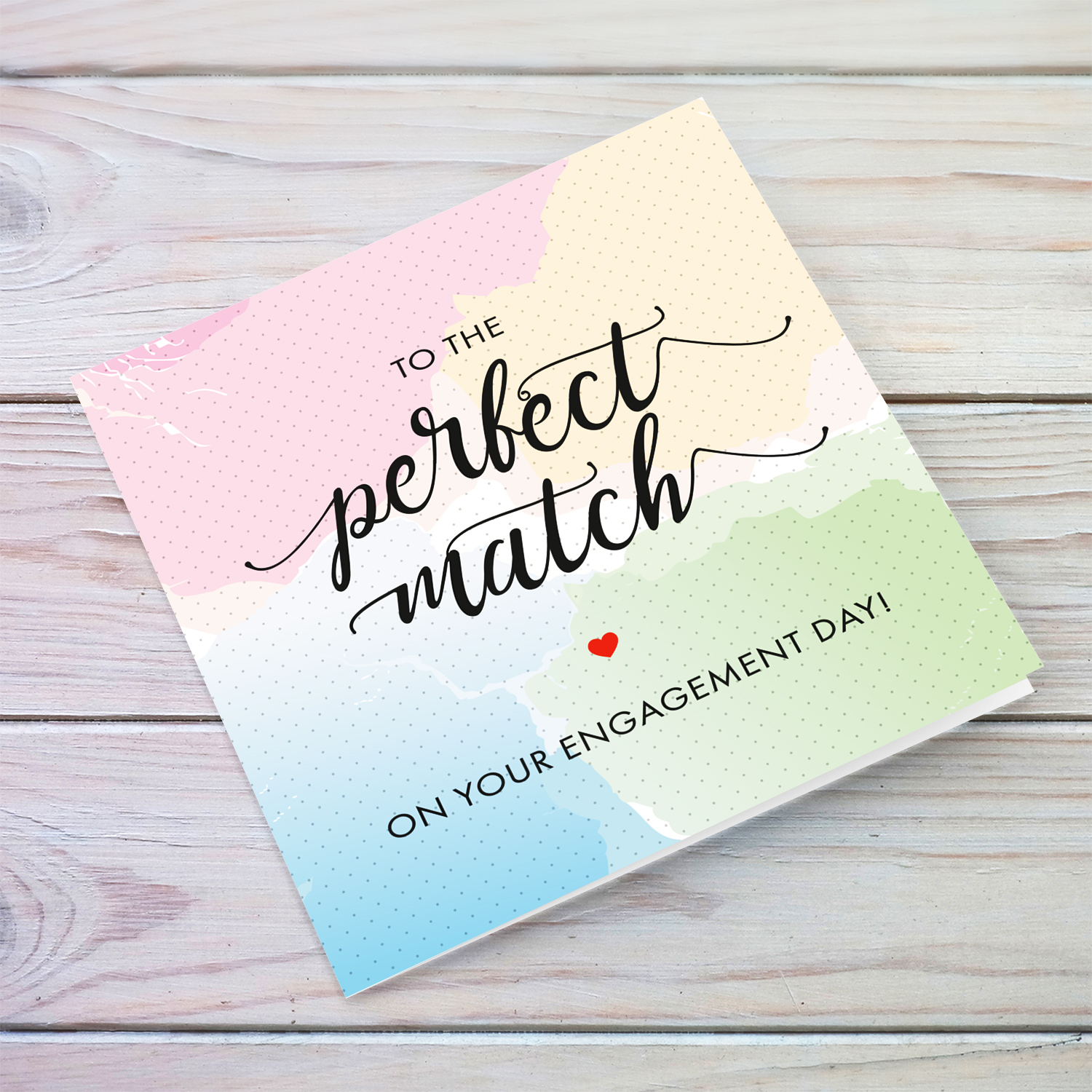 To the perfect match colourful engagement card in English