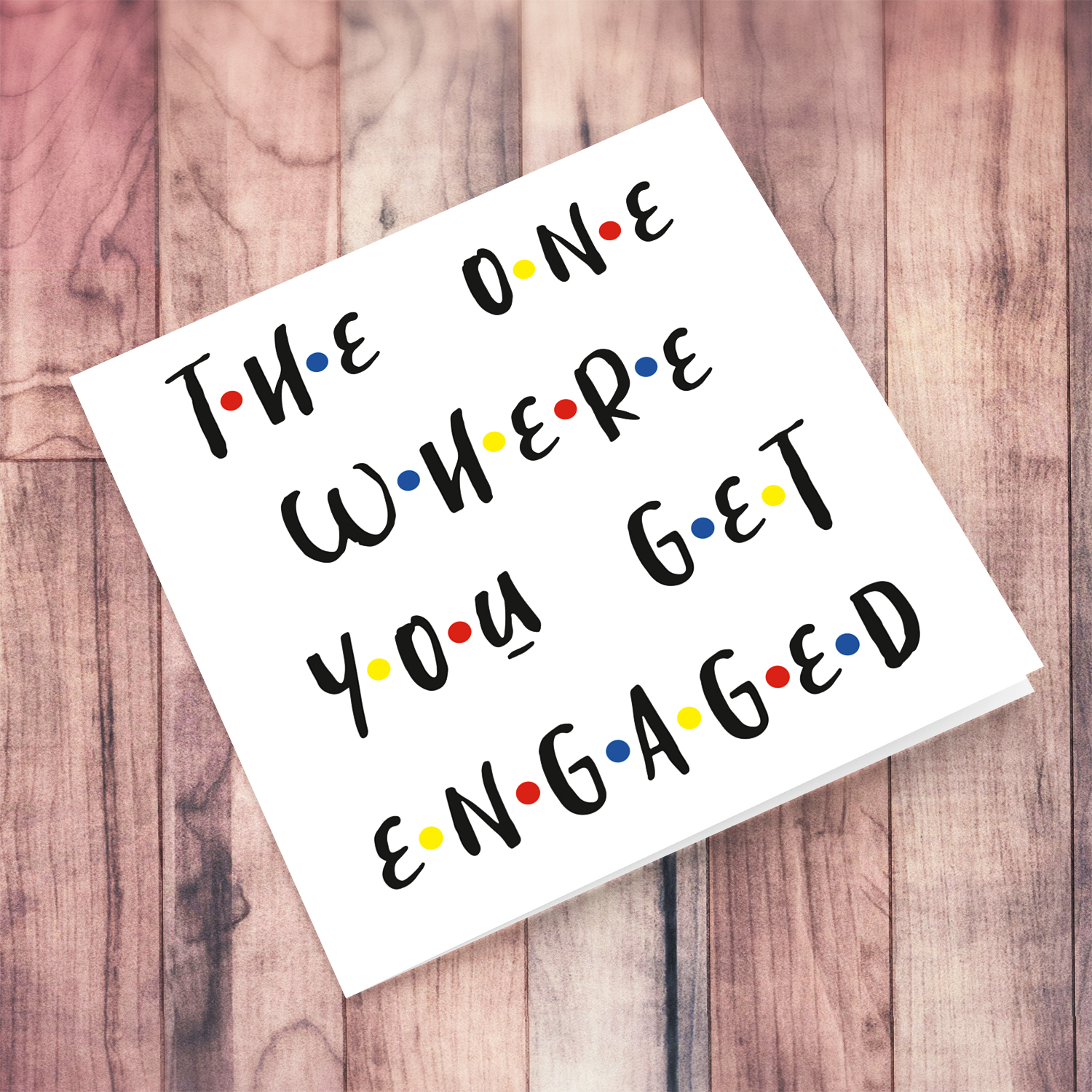 Engagement Card in white background and black text - the one where you get engaged in English