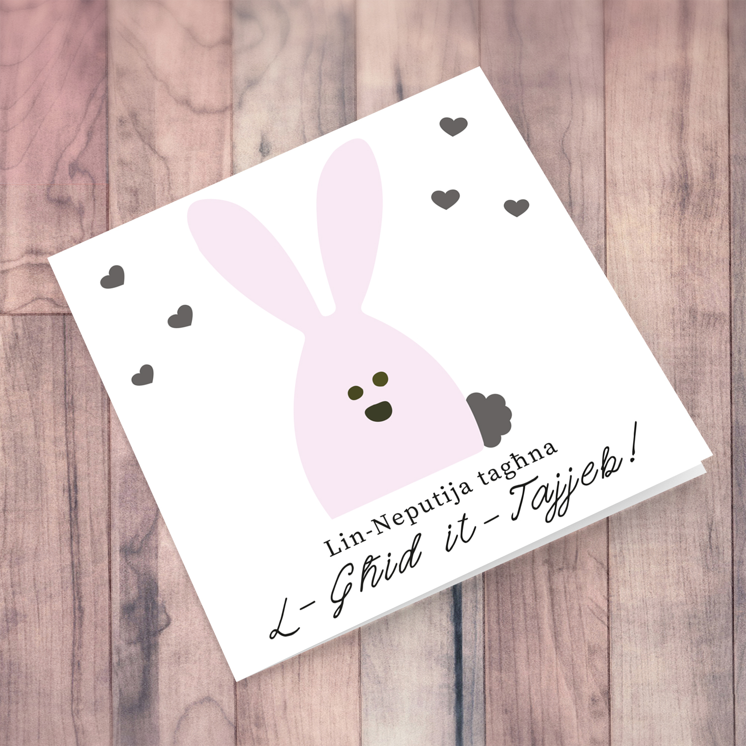 Niece - Pink rabbit themed easter card in Maltese
