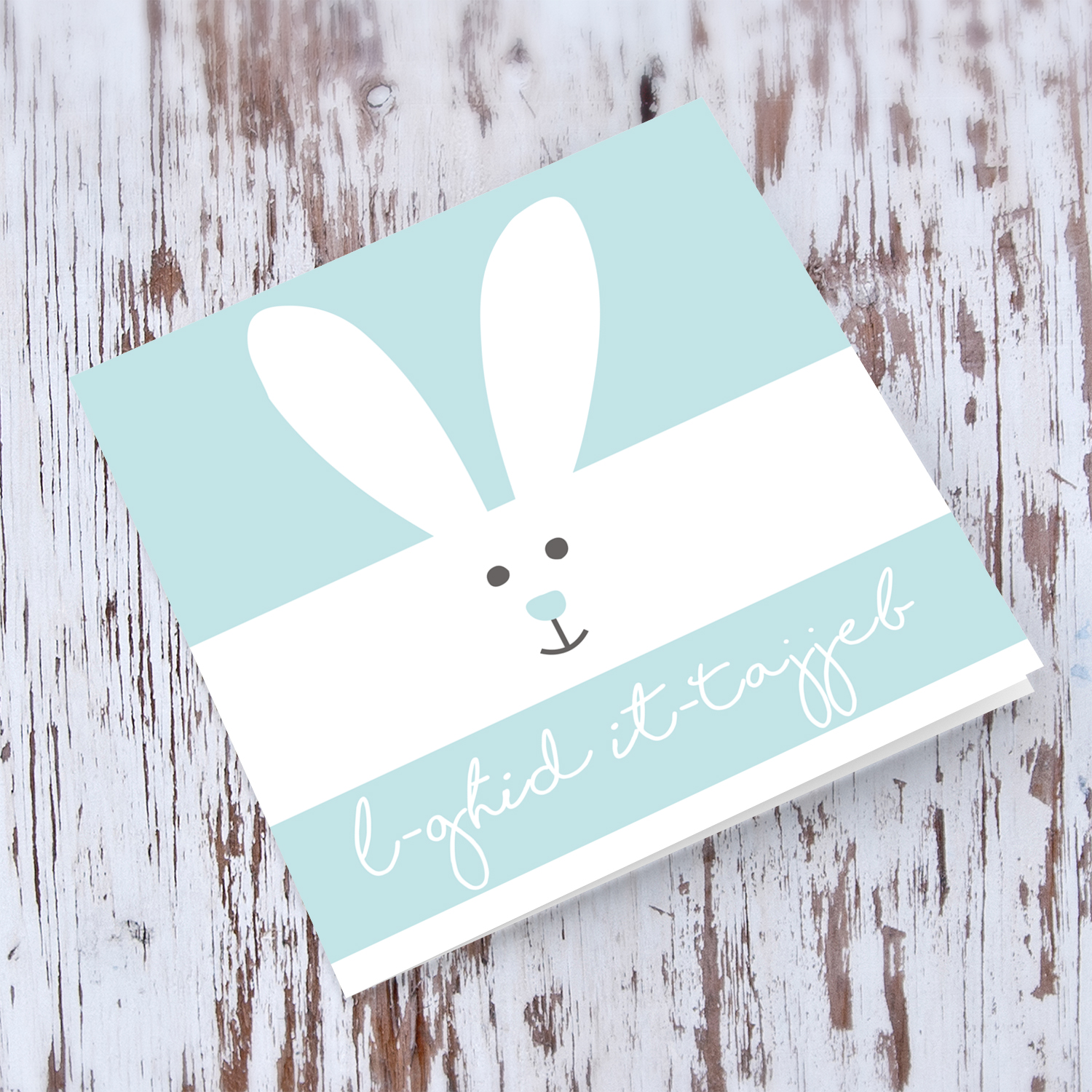 Cute bunny rabbit themed Easter card in Maltese in blue and white 