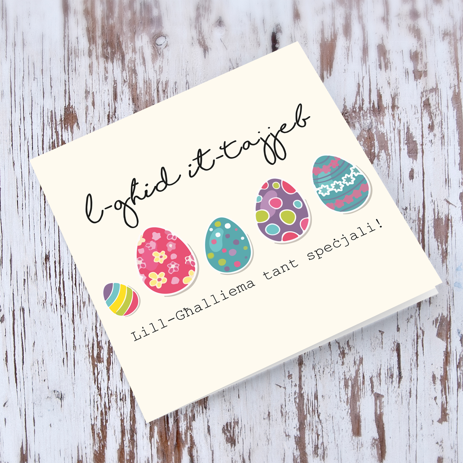 Teacher - Colourful Easter eggs themed card in Maltese