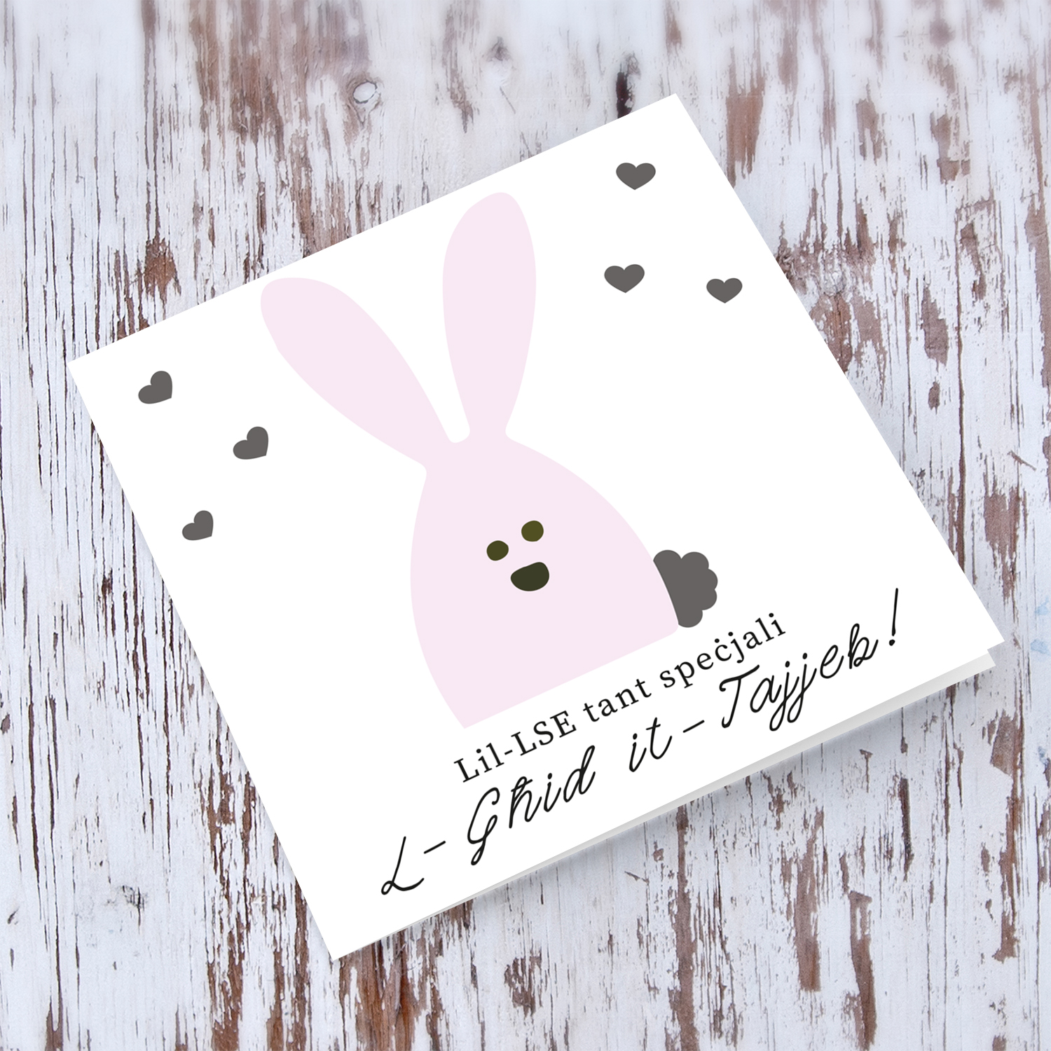 LSE - Pink Easter bunny card in Maltese