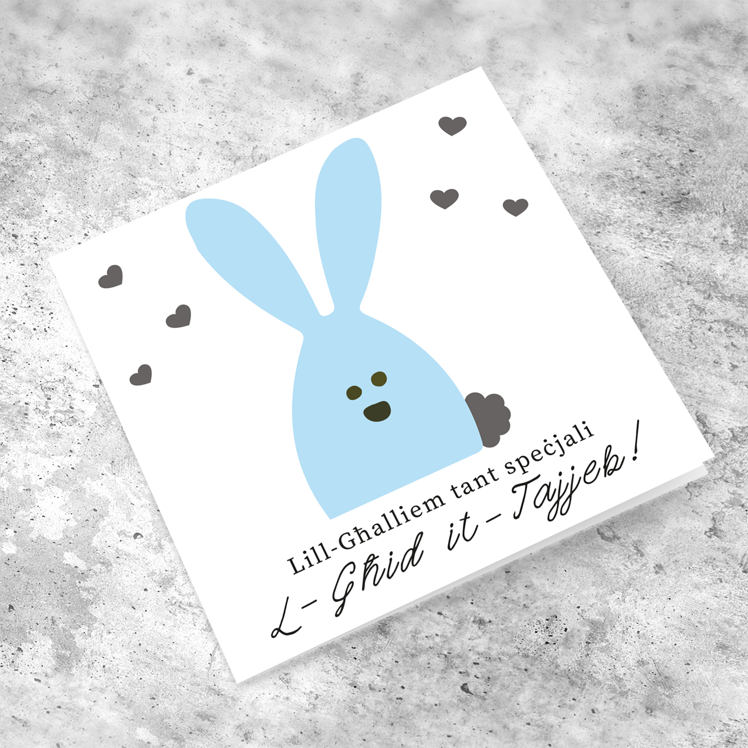 Teacher - Blue bunny Easter card in Maltese