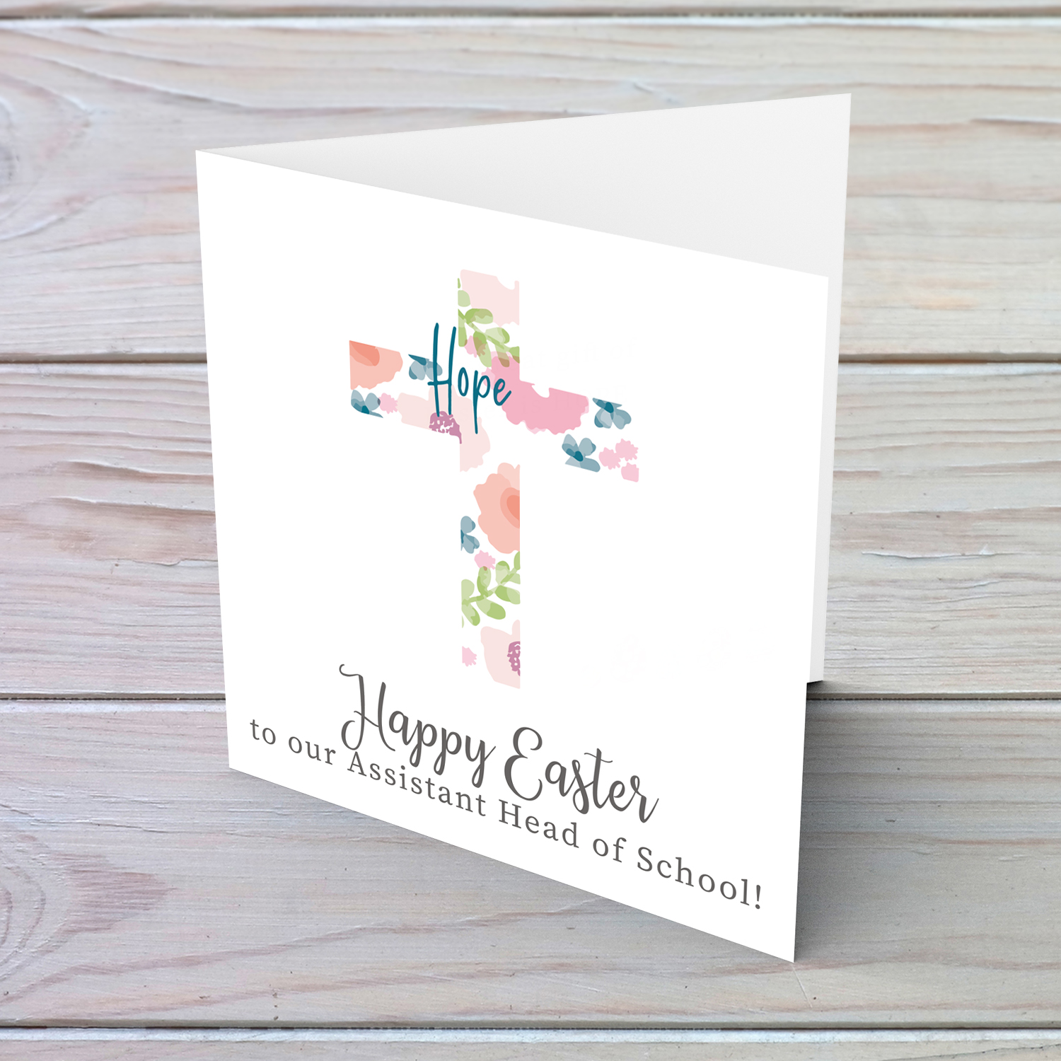 Cross with colourful flowers and hope Easter card for the Assistant Head of School in English