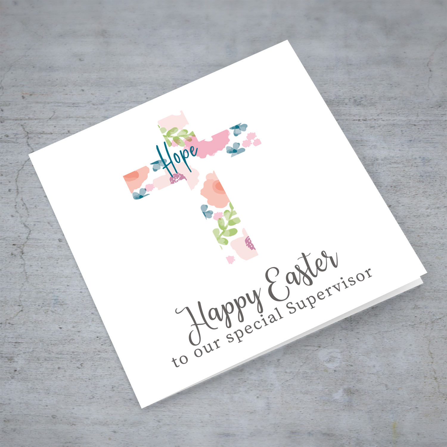 Cross with colourful flowers and hope Easter card for a special supervisor in English