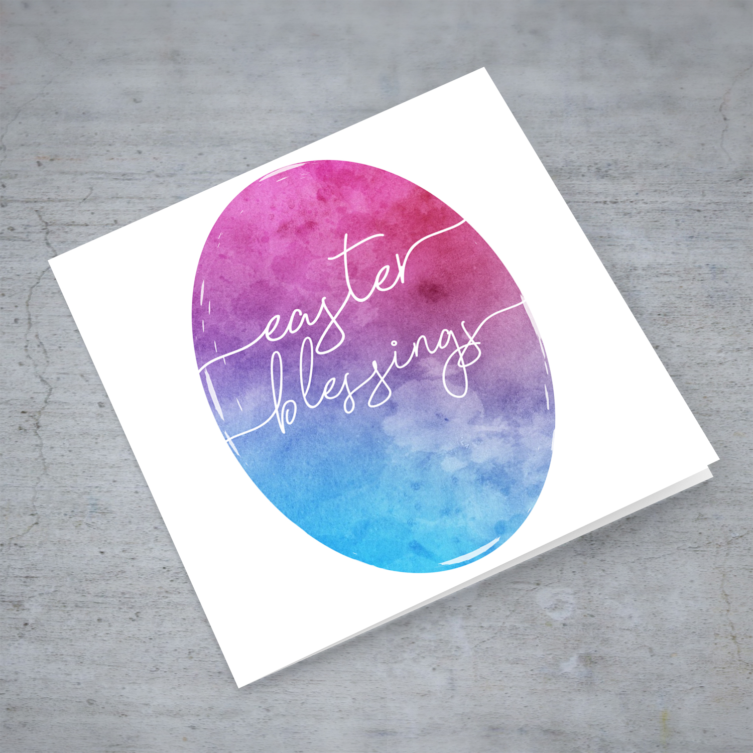 Pink, purple and blue watercolour Easter egg themed Easter Card in English