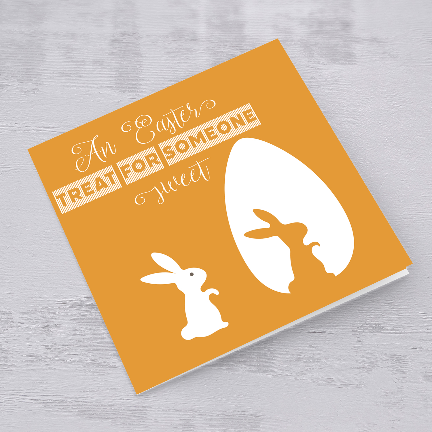 Orange monochrome Easter card with bunny and egg in English