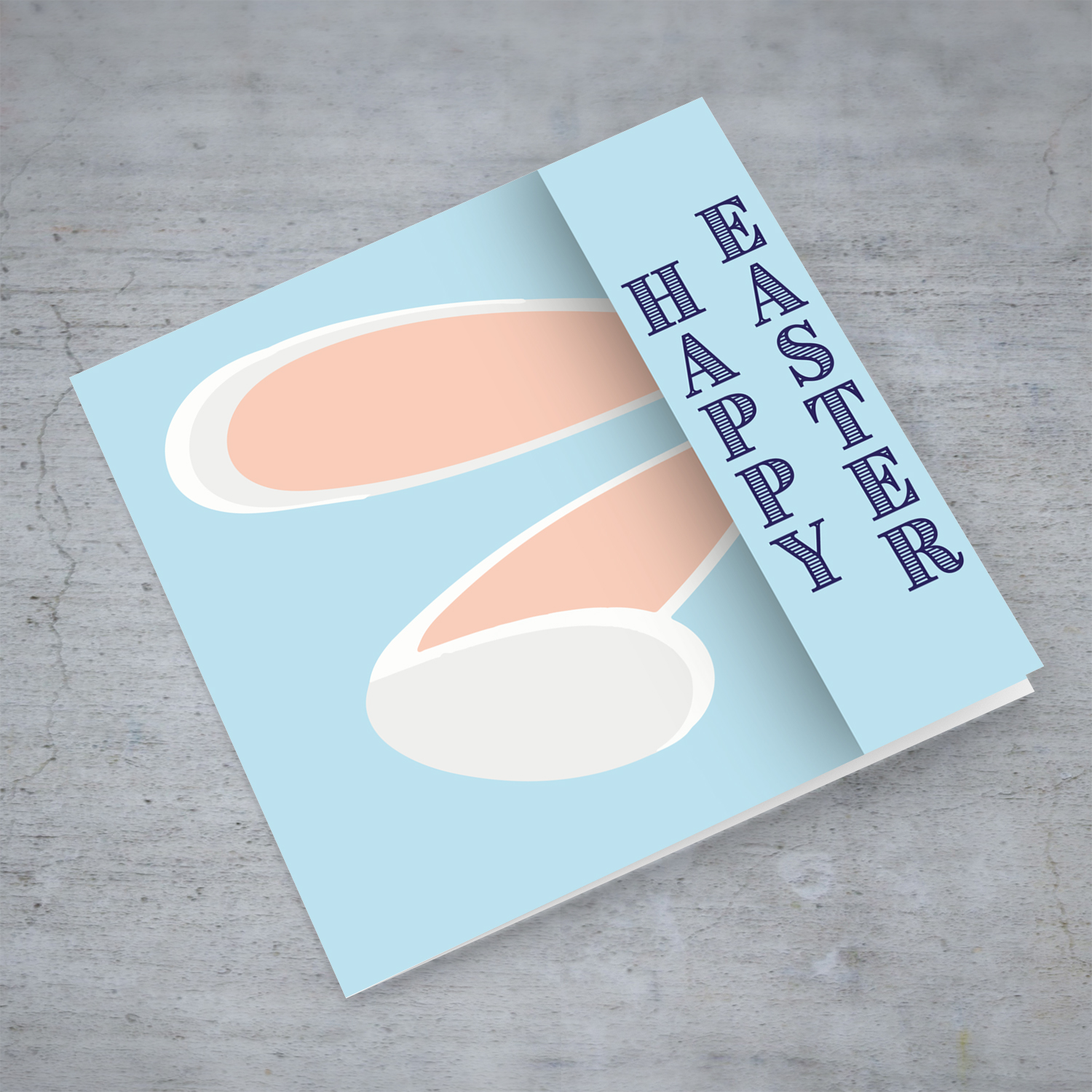 Cute bunny rabbit ears Easter Card with blue background in English