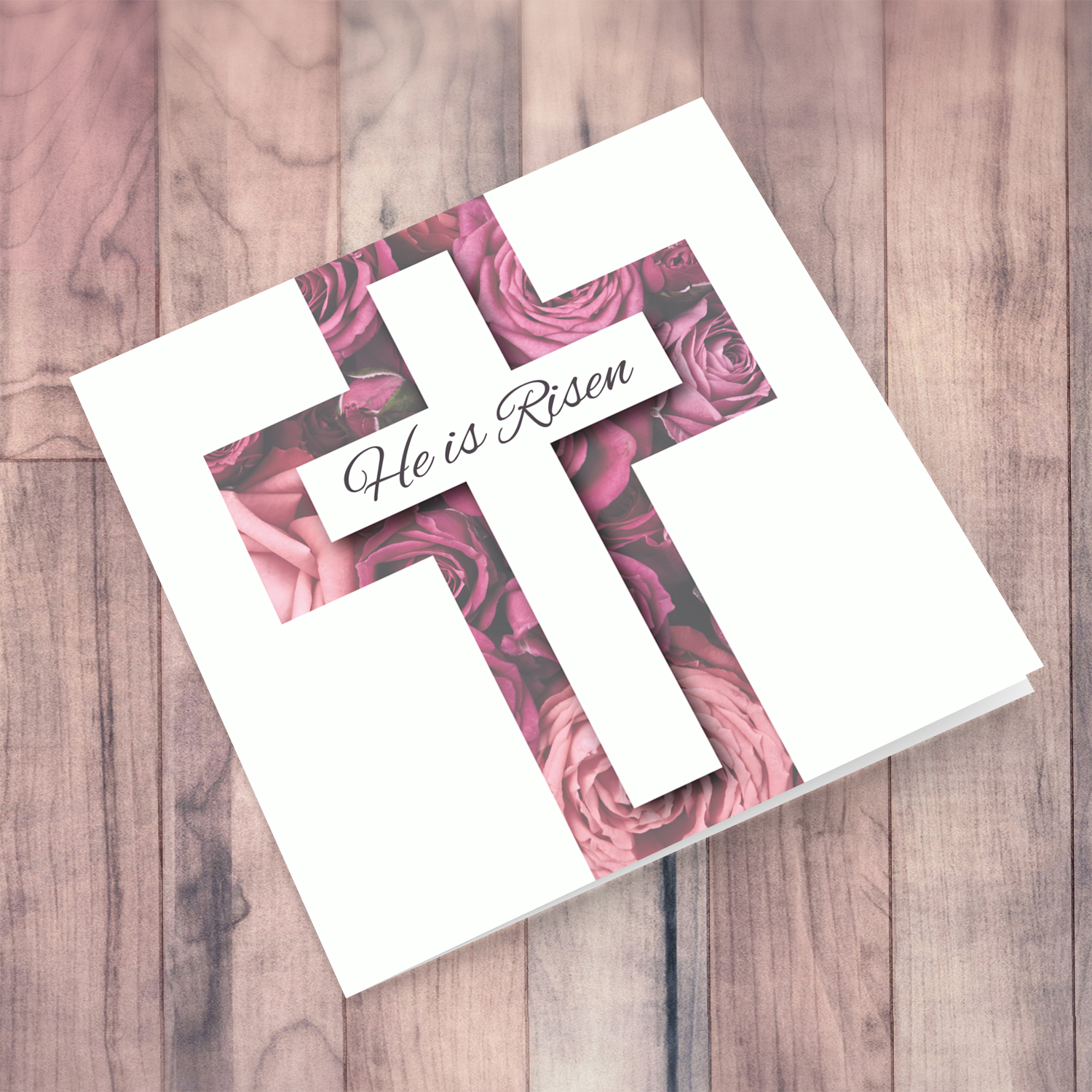 Religious Easter card, with the Holy Cross and roses in English