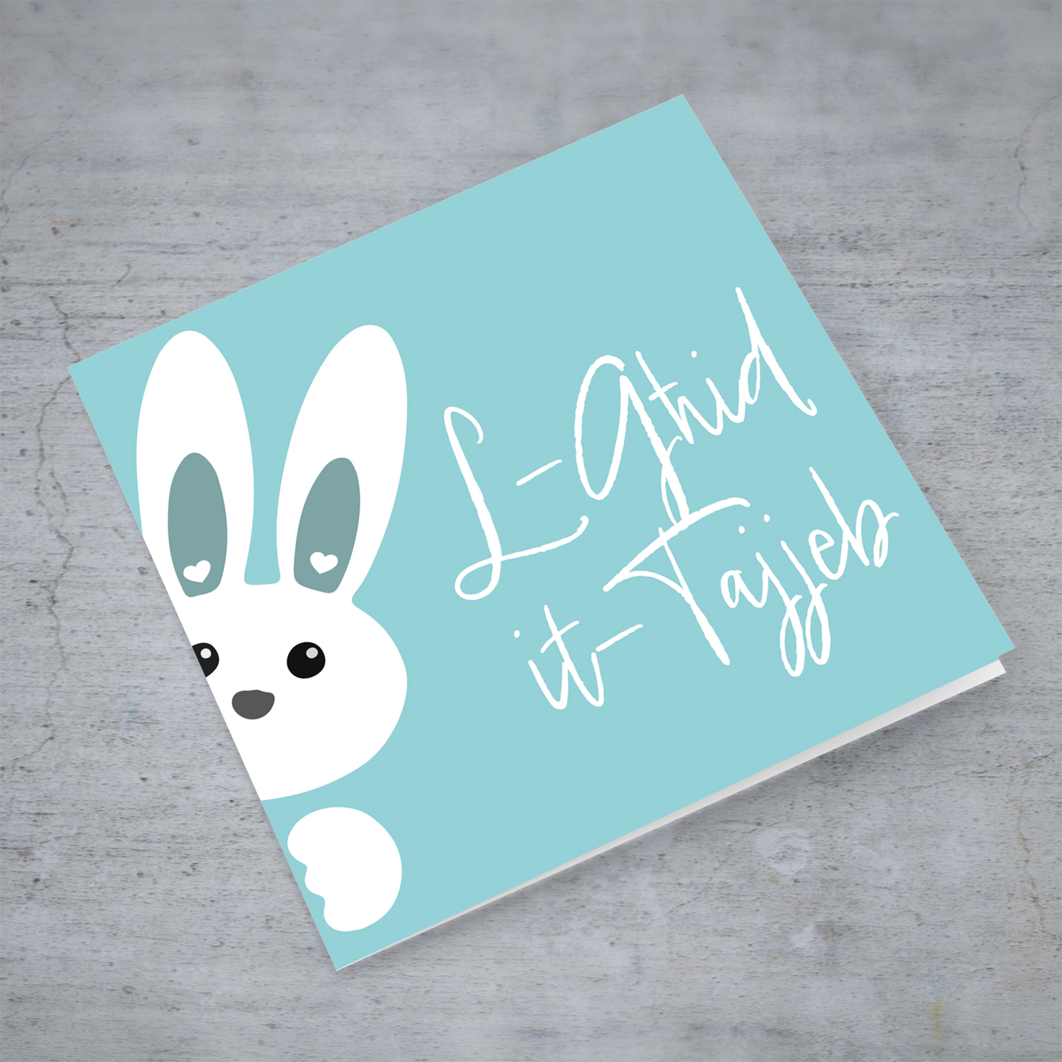 Cute bunny peeping out with blue background Easter Card in Maltese