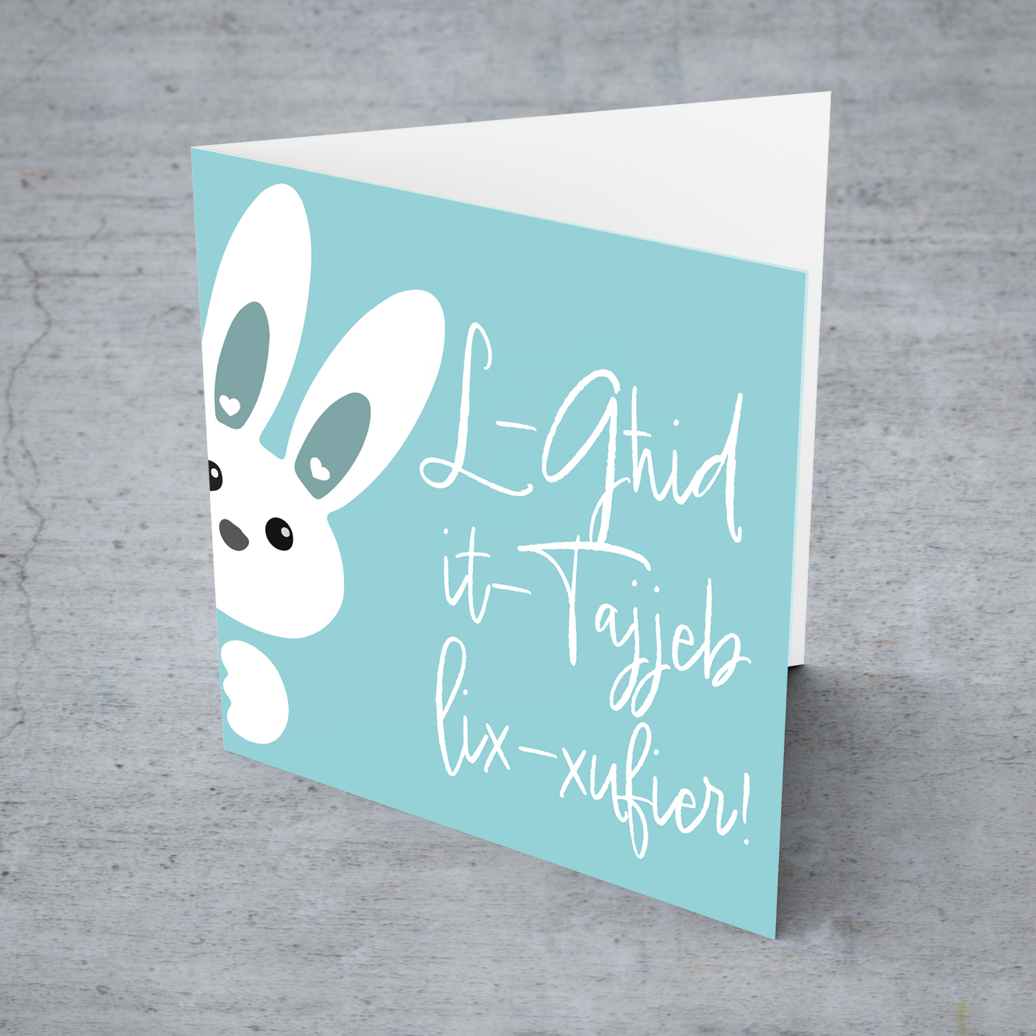 Driver - Cute bunny peeping out with blue background Easter Card in Maltese