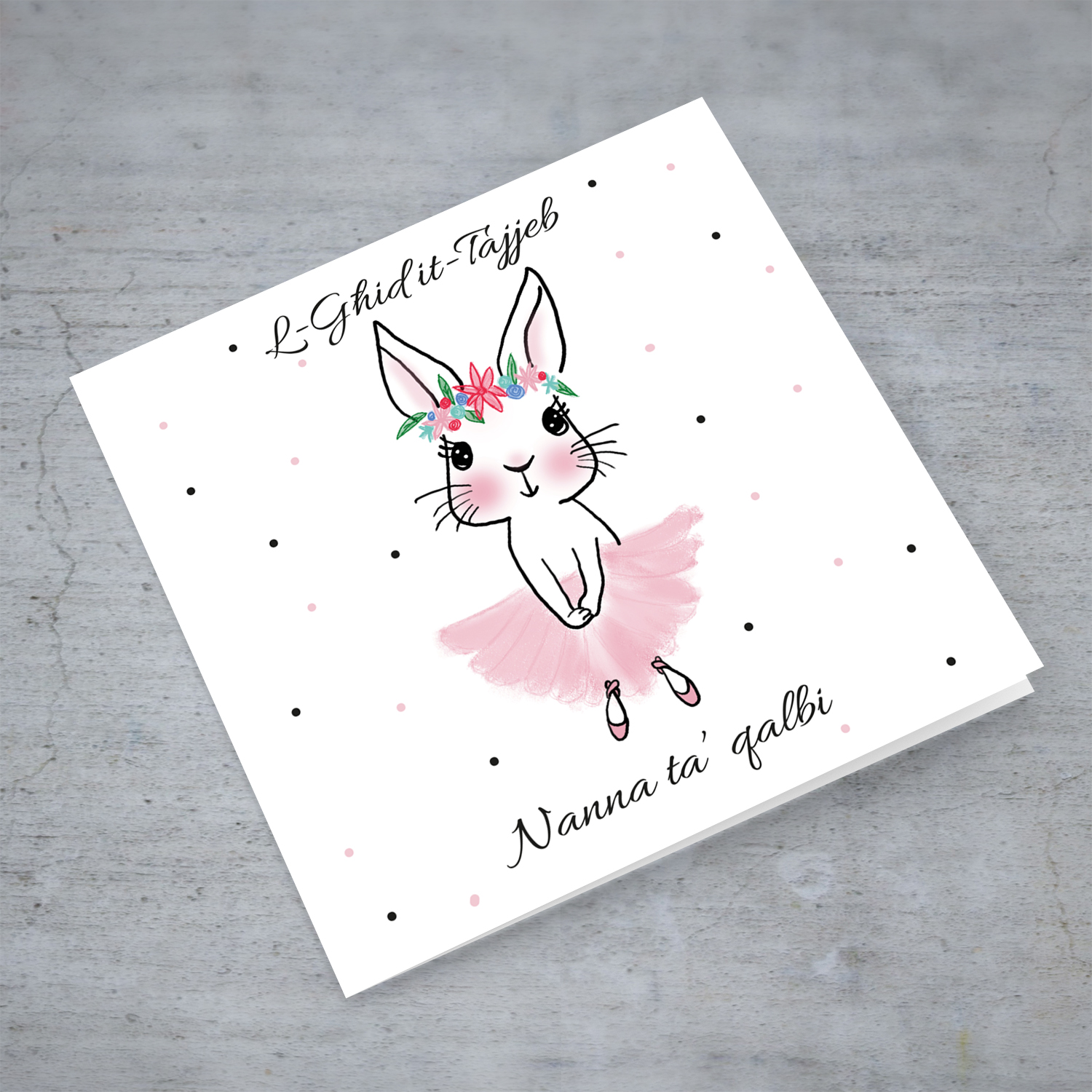Grandma - Cute bunny rabbit wearing tutu and flower crown Easter card in Maltese