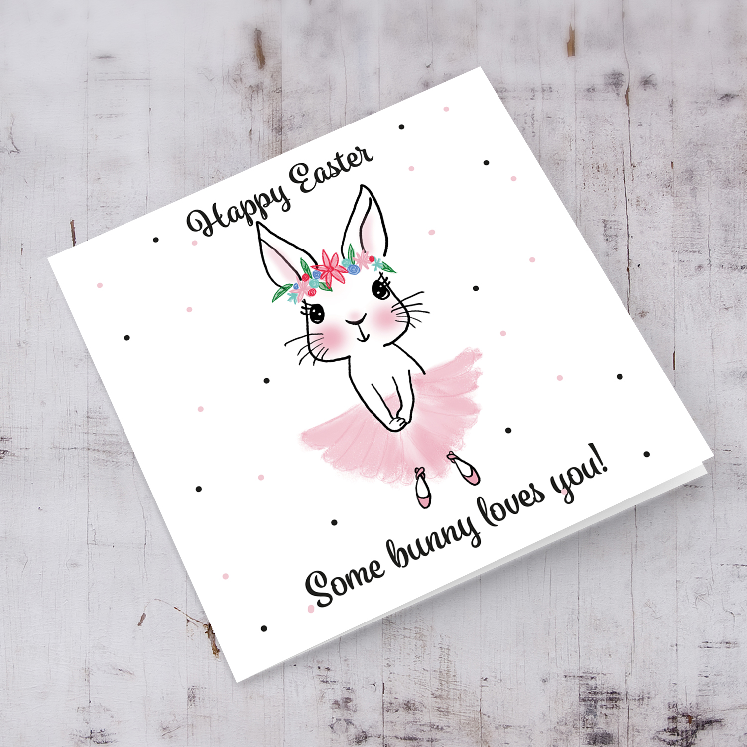 Cute bunny rabbit wearing tutu and flower crown Easter card in English - some bunny loved you